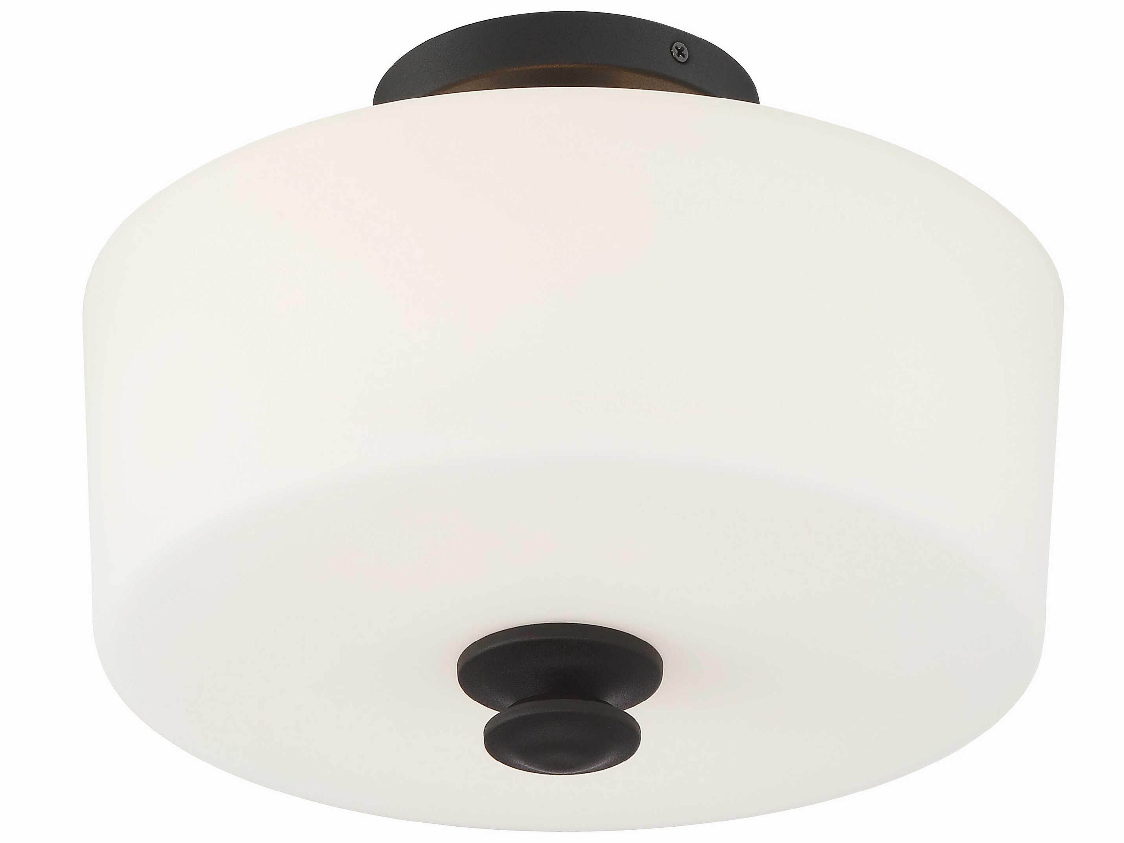 Crystorama Travis 2-Light Black Forged White Glass Drum Semi Flush Mount