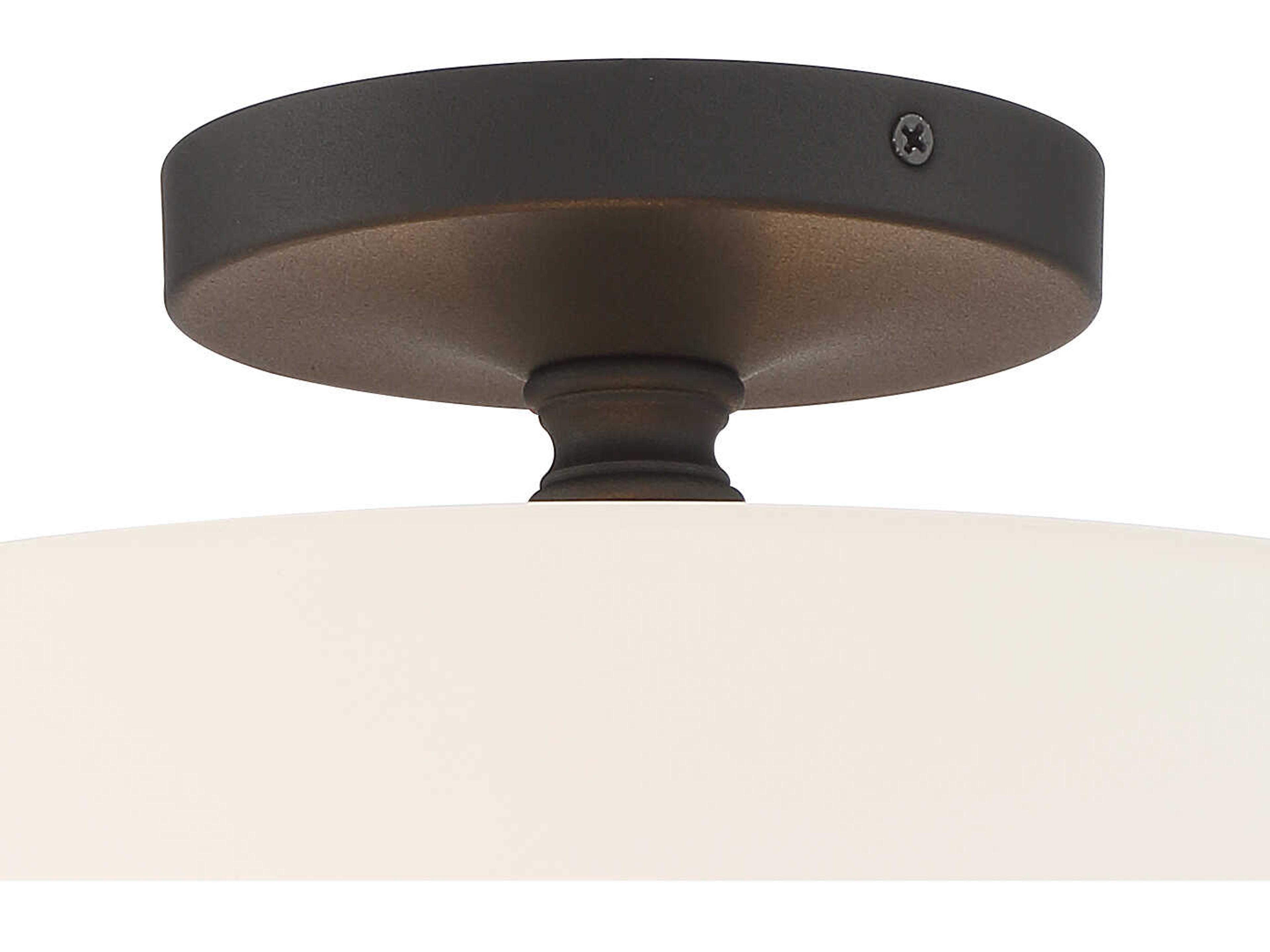 Crystorama Travis 2-Light Black Forged White Glass Drum Semi Flush Mount