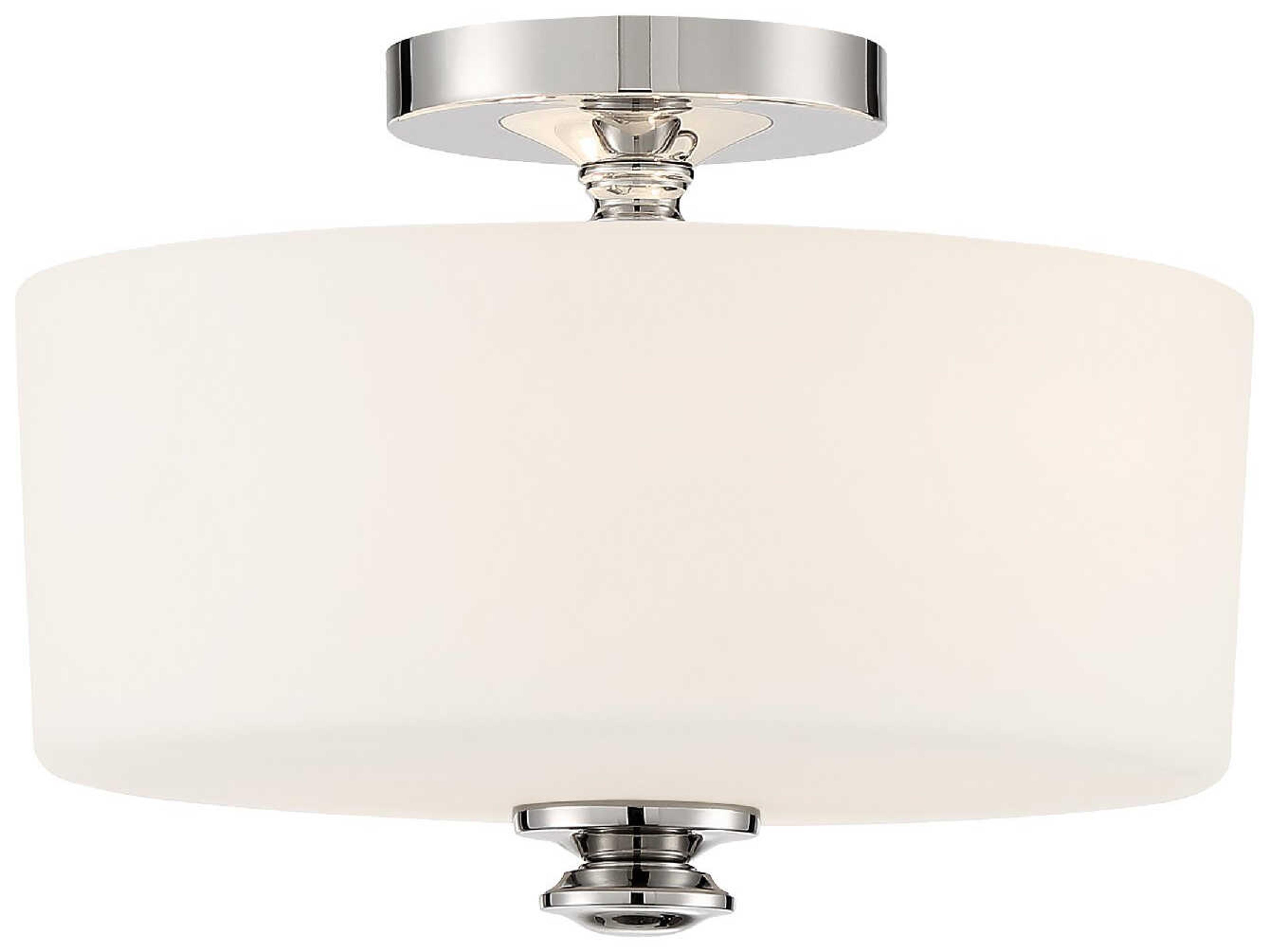 Travis 2-Light Polished Nickel Glass Drum Semi Flush Mount
