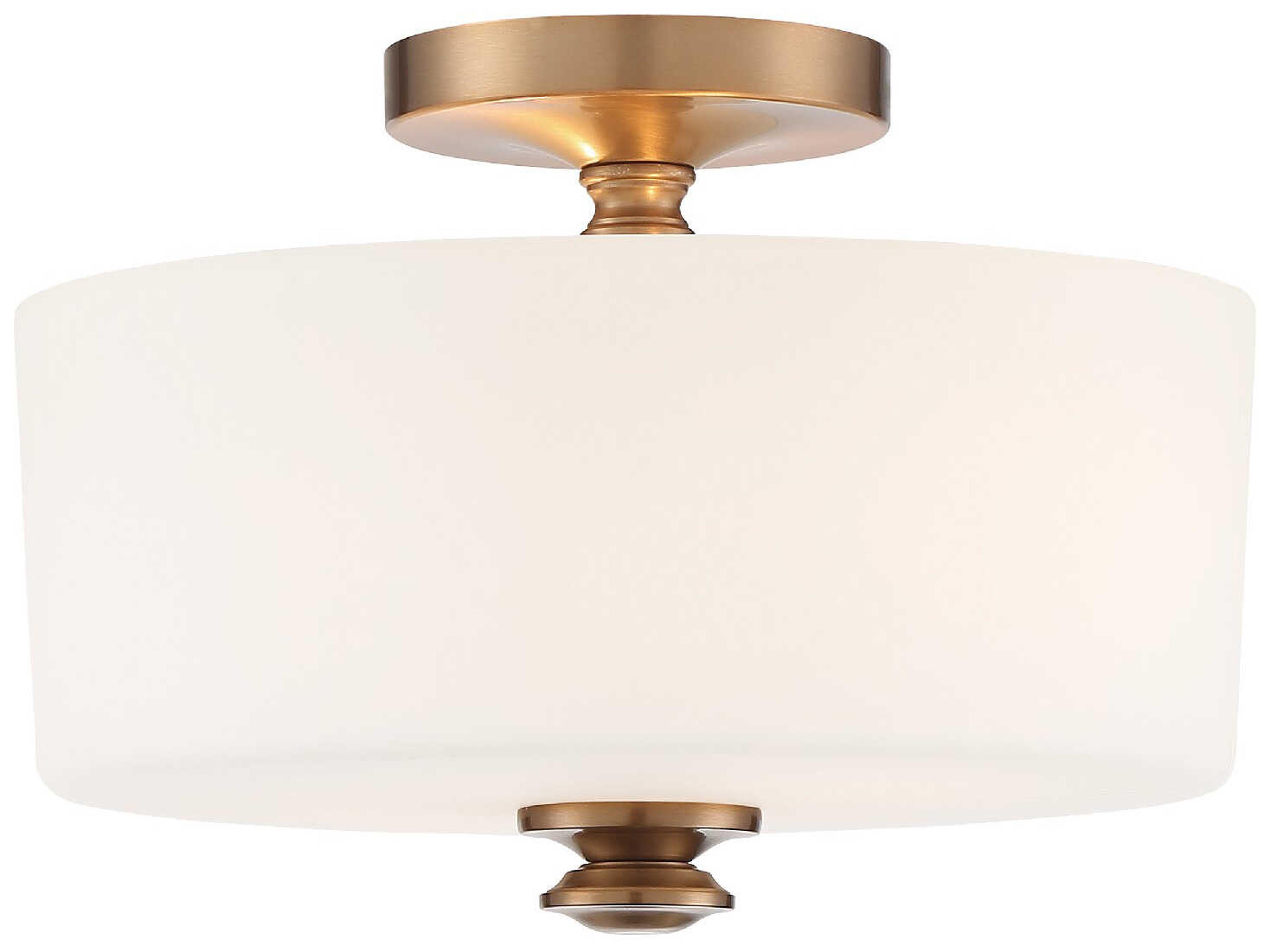Travis 2-Light Vibrant Gold Glass Drum Semi Flush Mount
