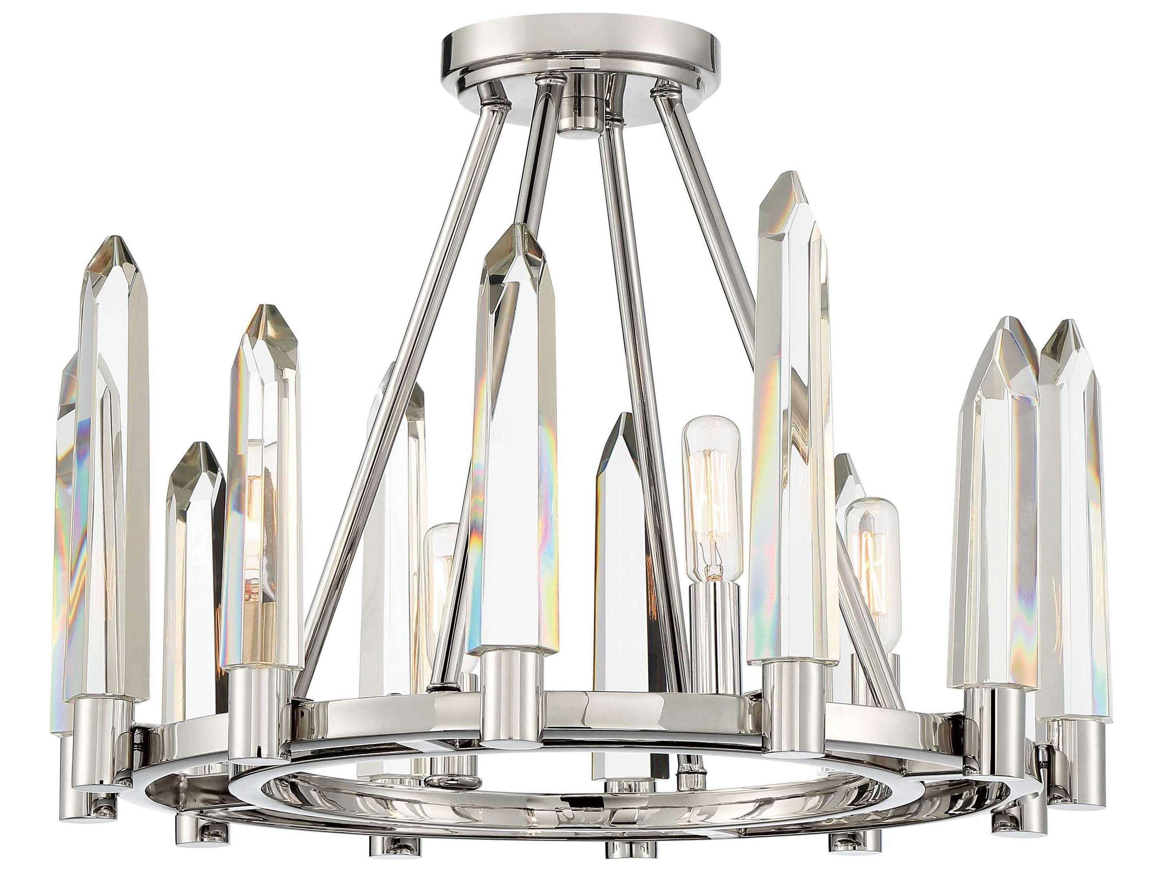 Watson 4-Light Polished Nickel Crystal Geometric Semi Flush Mount