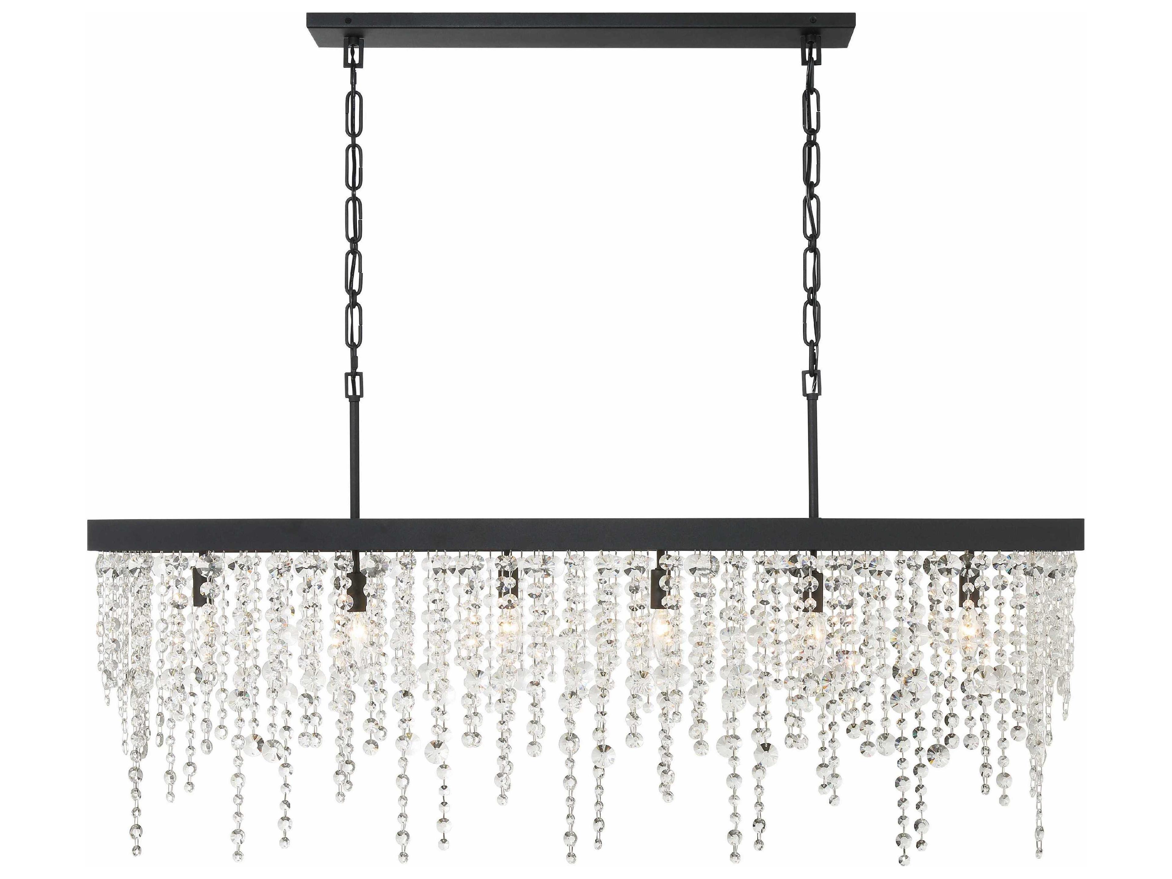 Winham 6-Light Black Forged Crystal Glass Linear Island Pendant