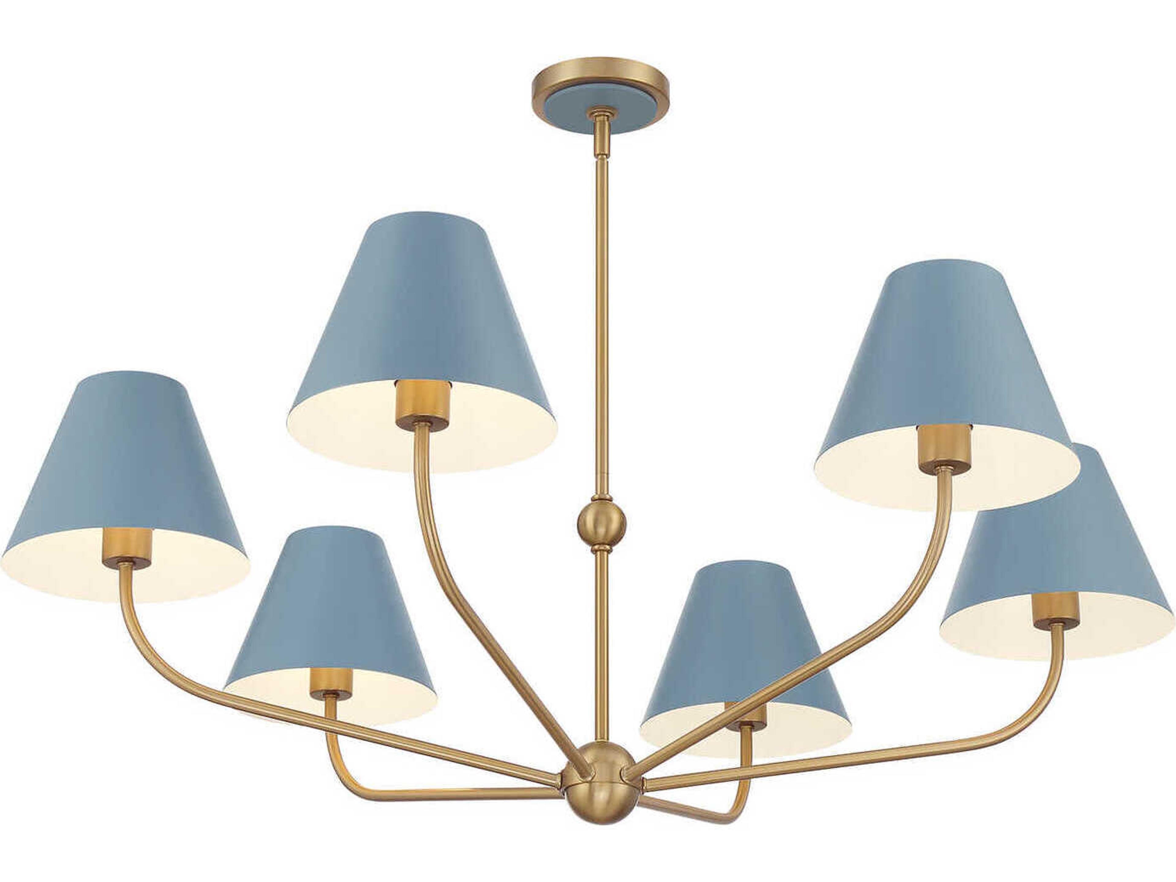 Crystorama Xavier 6-Light Vibrant Gold Blue Candelabra Chandelier