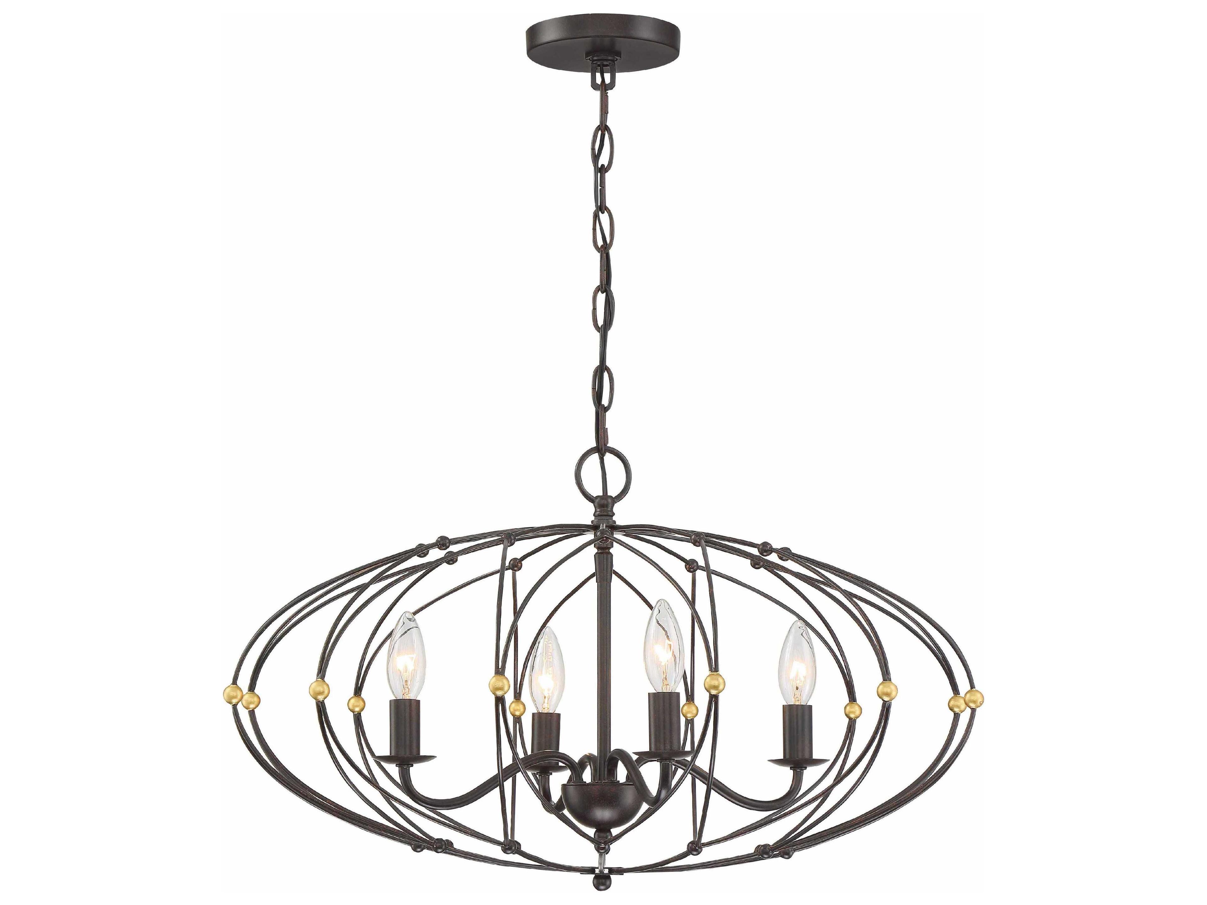 Zucca 4-Light English Bronze Antique Gold Candelabra Round Chandelier