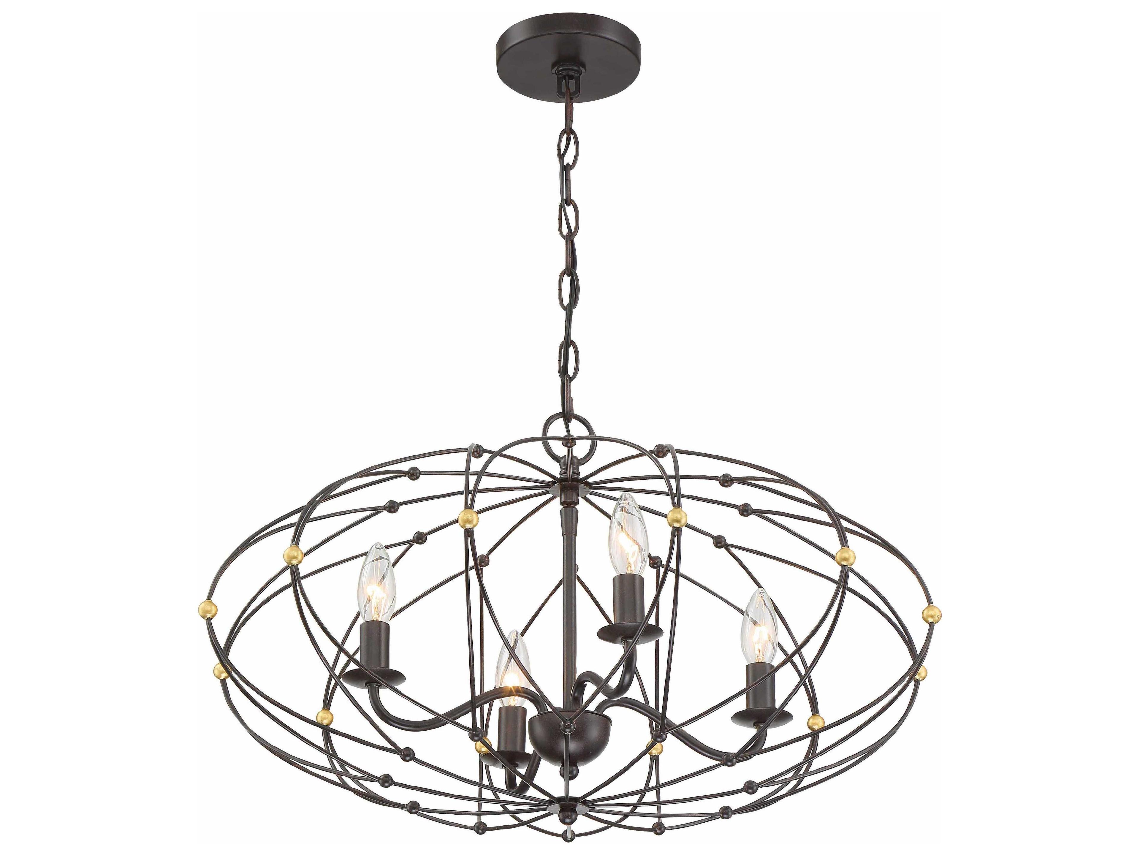 Crystorama Zucca 4-Light English Bronze Antique Gold Candelabra Round Chandelier