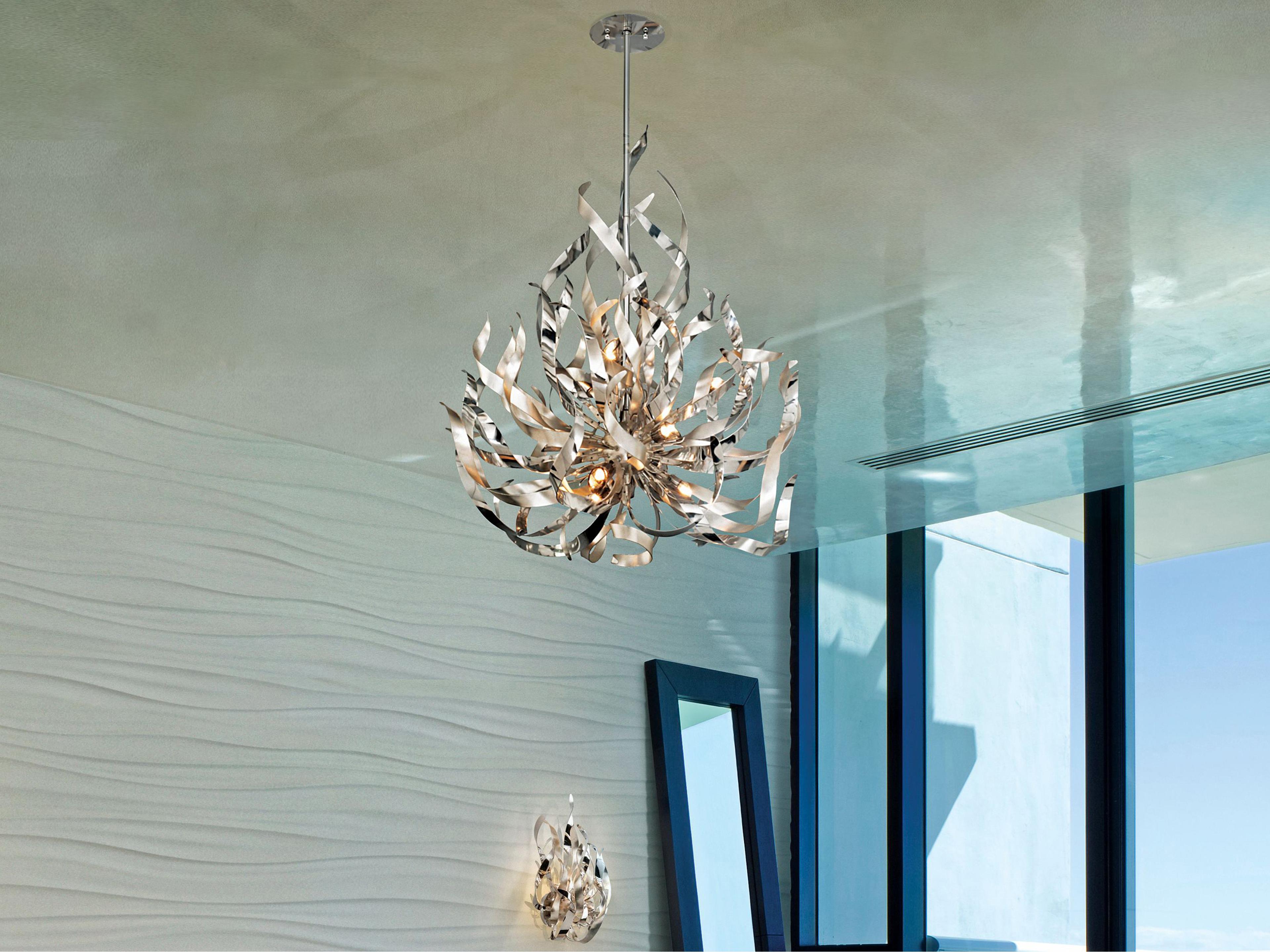 Corbett Lighting Graffiti 12-Light Silver Leaf Polished Stainless Crystal Sputnik Pendant