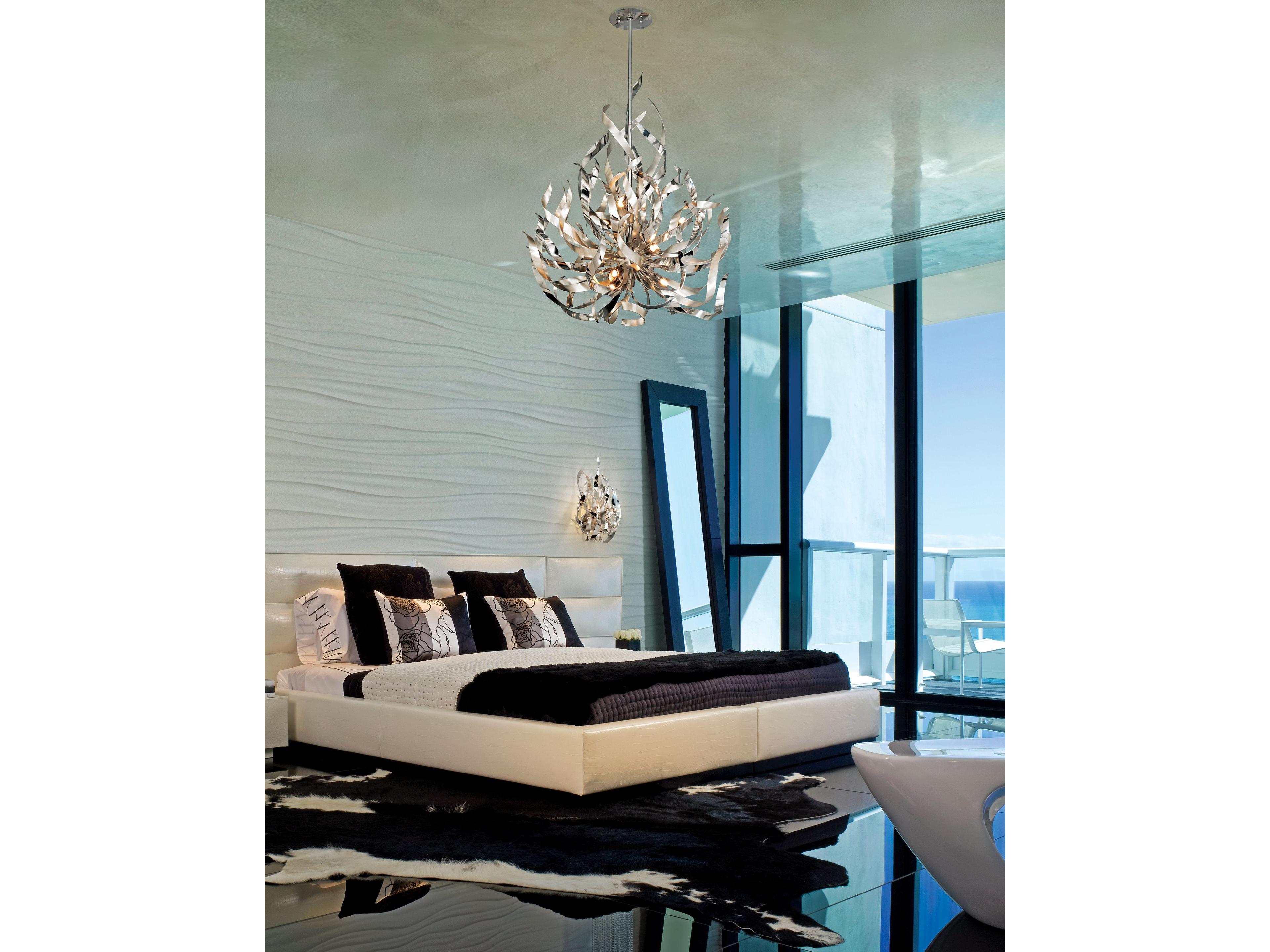 Corbett Lighting Graffiti 9-Light Silver Leaf Polished Stainless Steel Crystal Pendant