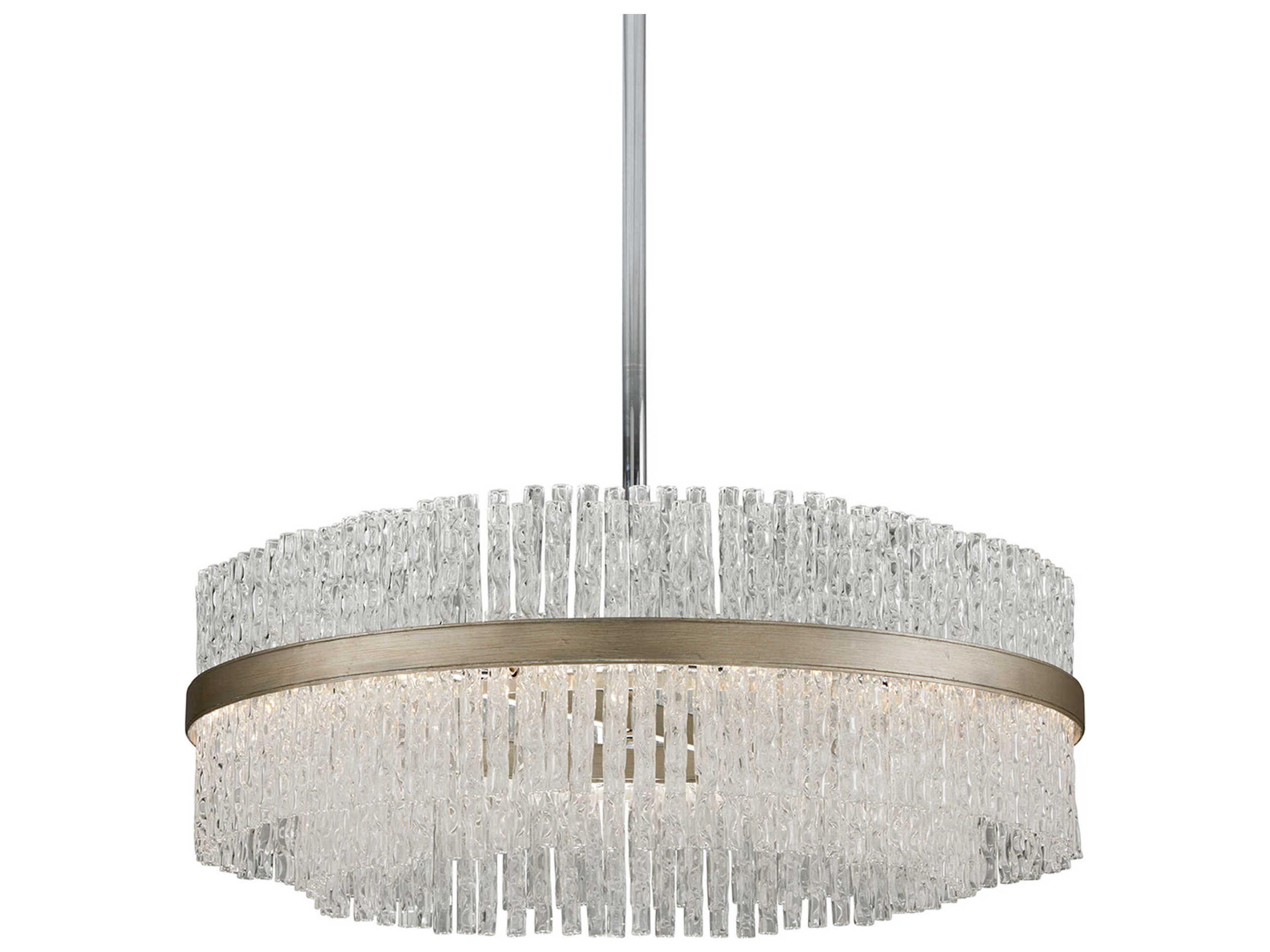 Corbett Lighting Chime 12-Light Silver Leaf Polished Stainless Glass Round Pendant
