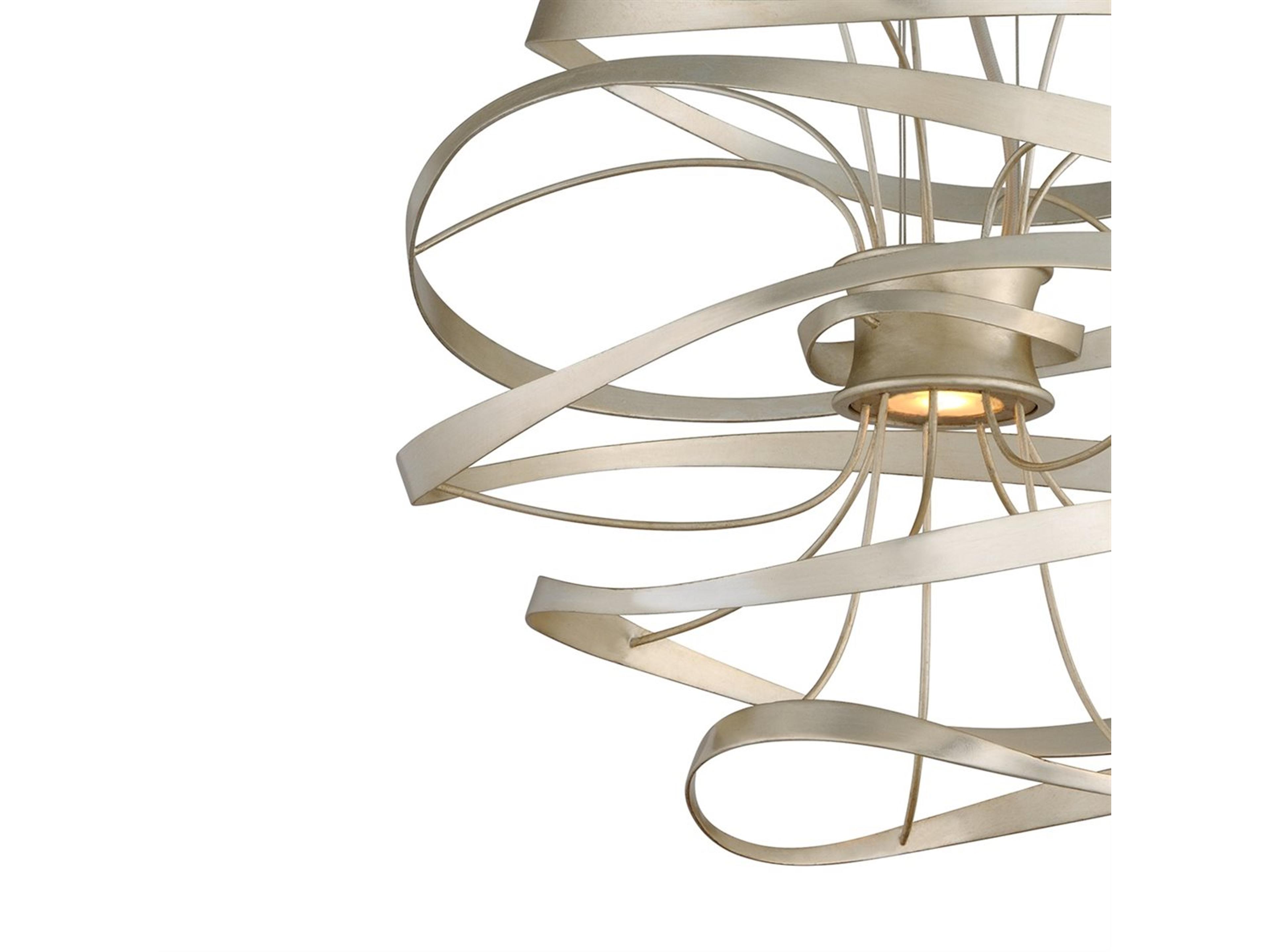 Corbett Lighting Calligraphy 2-Light Silver Leaf Polished Stainless Steel LED Geometric Pendant