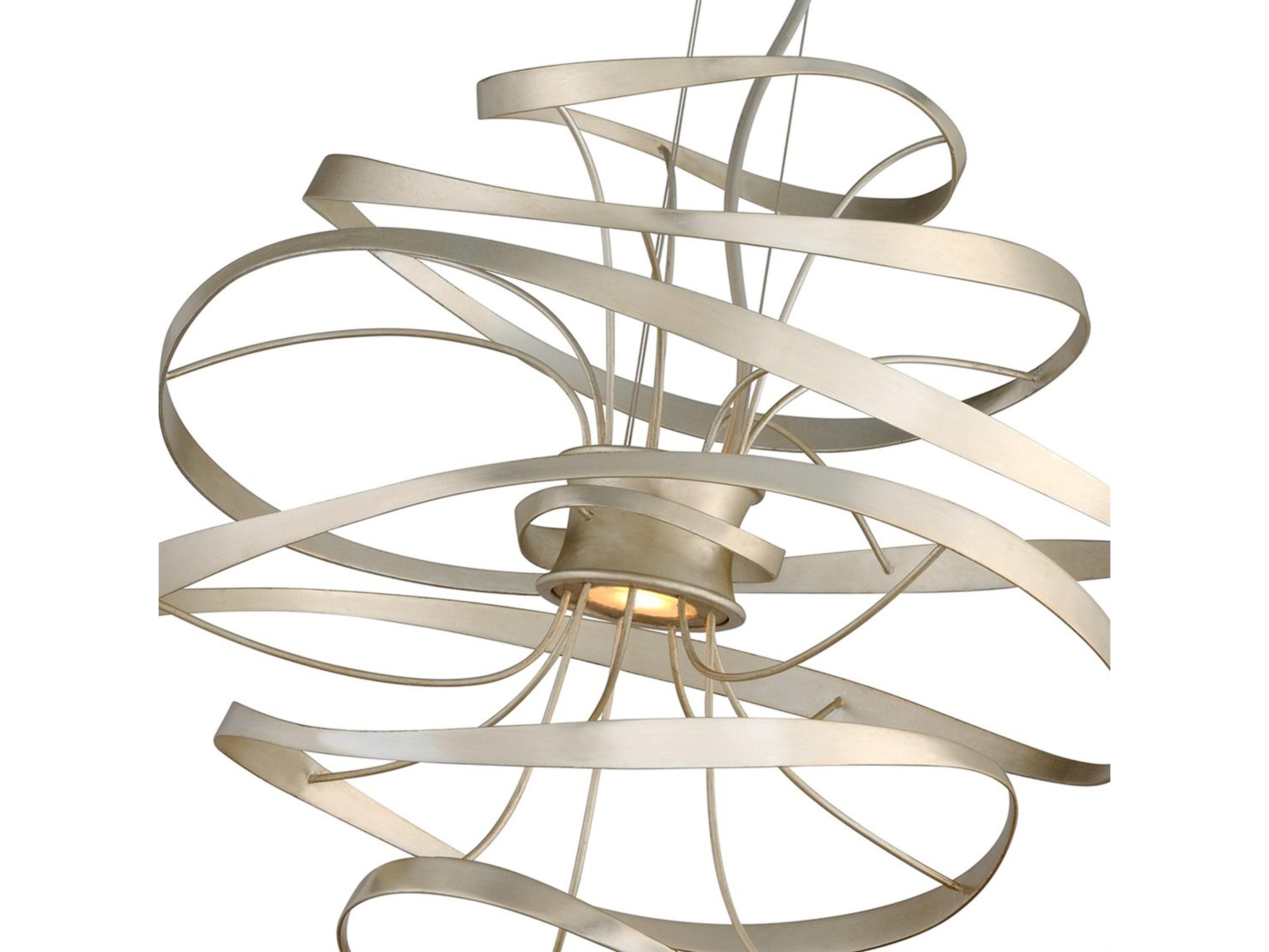 Corbett Lighting Calligraphy 2-Light Silver Leaf Polished Stainless Steel LED Geometric Pendant