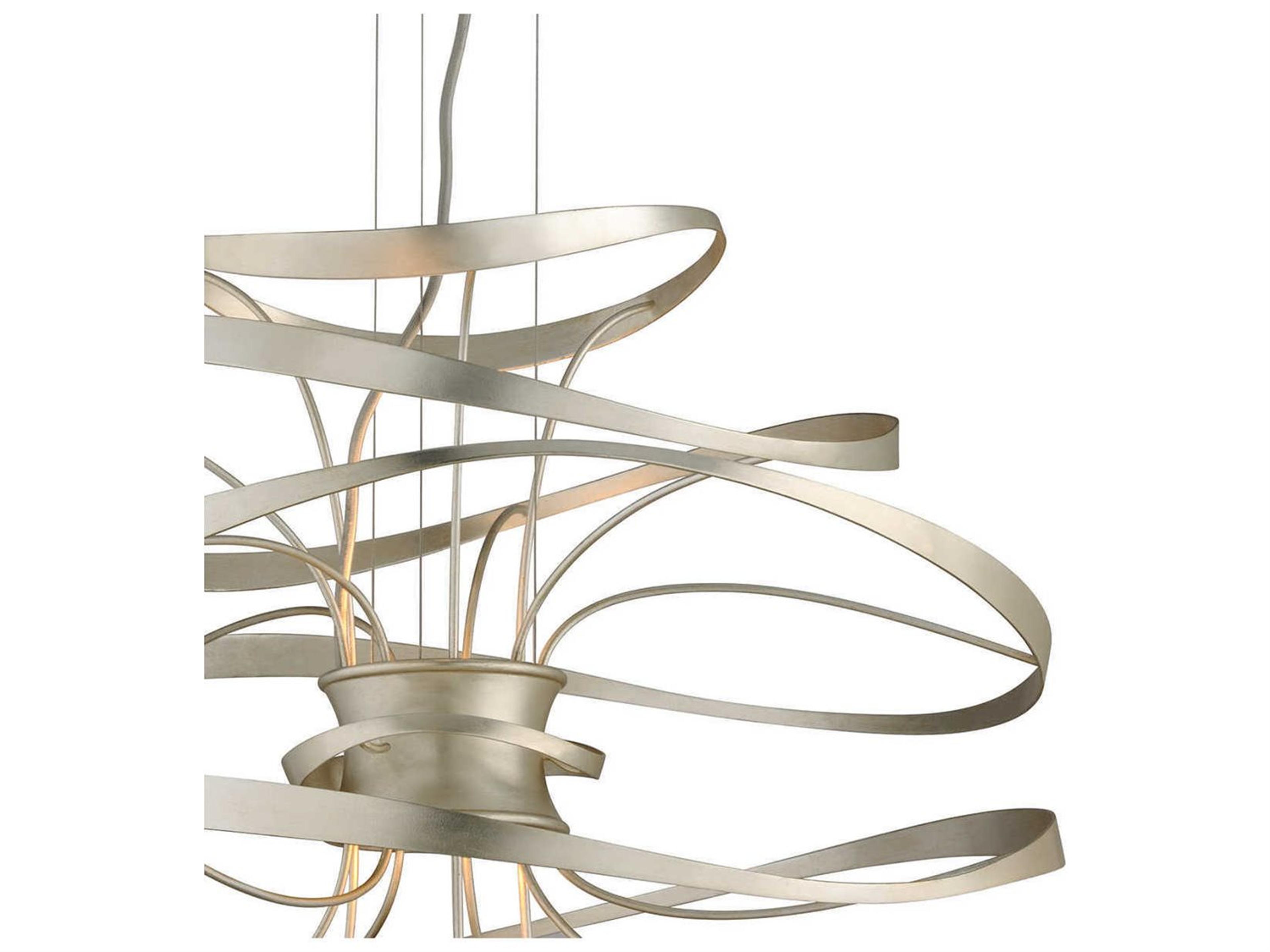 Corbett Lighting Calligraphy 2-Light Silver Leaf Polished Stainless Steel LED Geometric Pendant