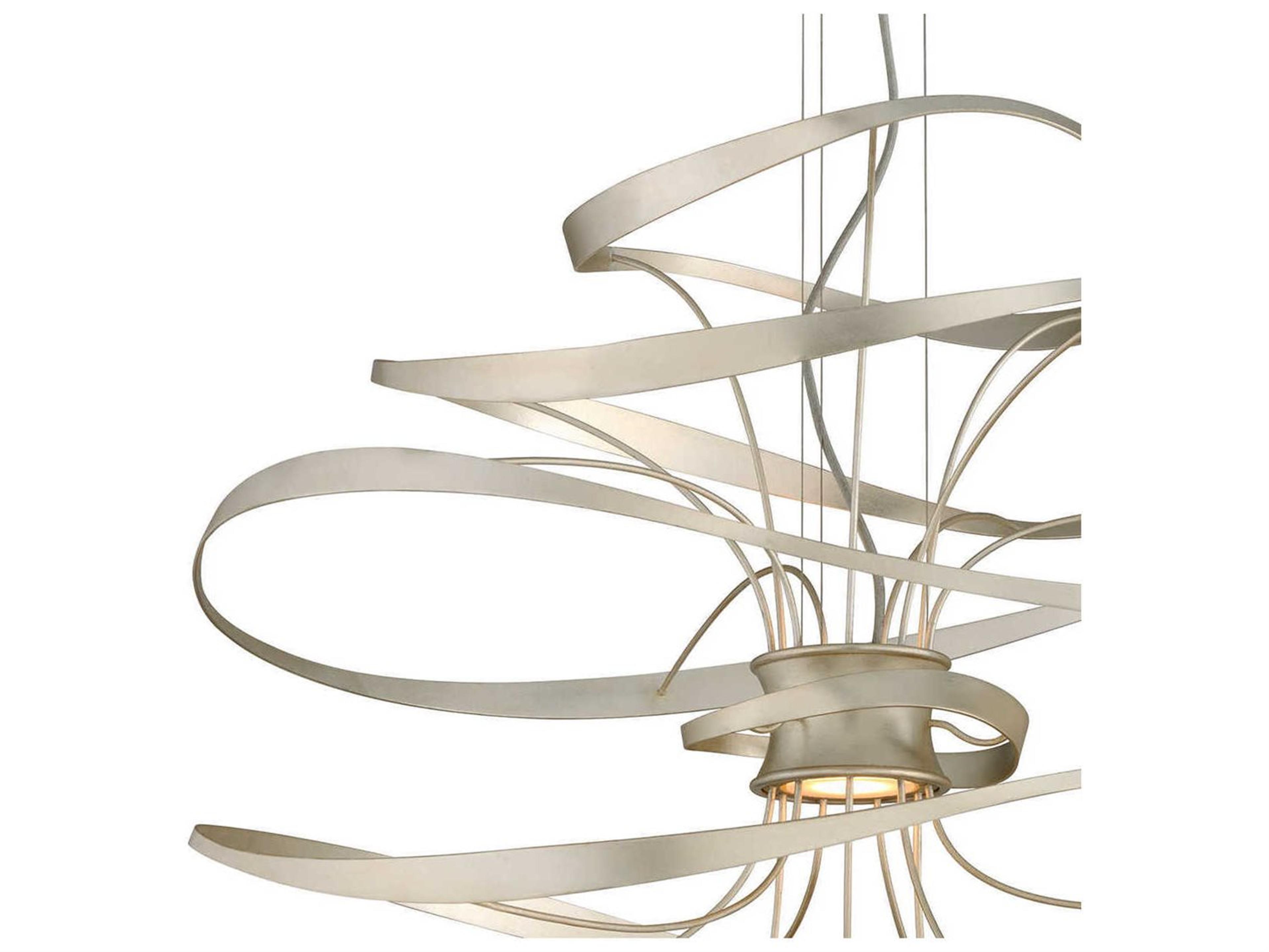 Corbett Lighting Calligraphy 2-Light Silver Leaf Polished Stainless Steel LED Geometric Pendant