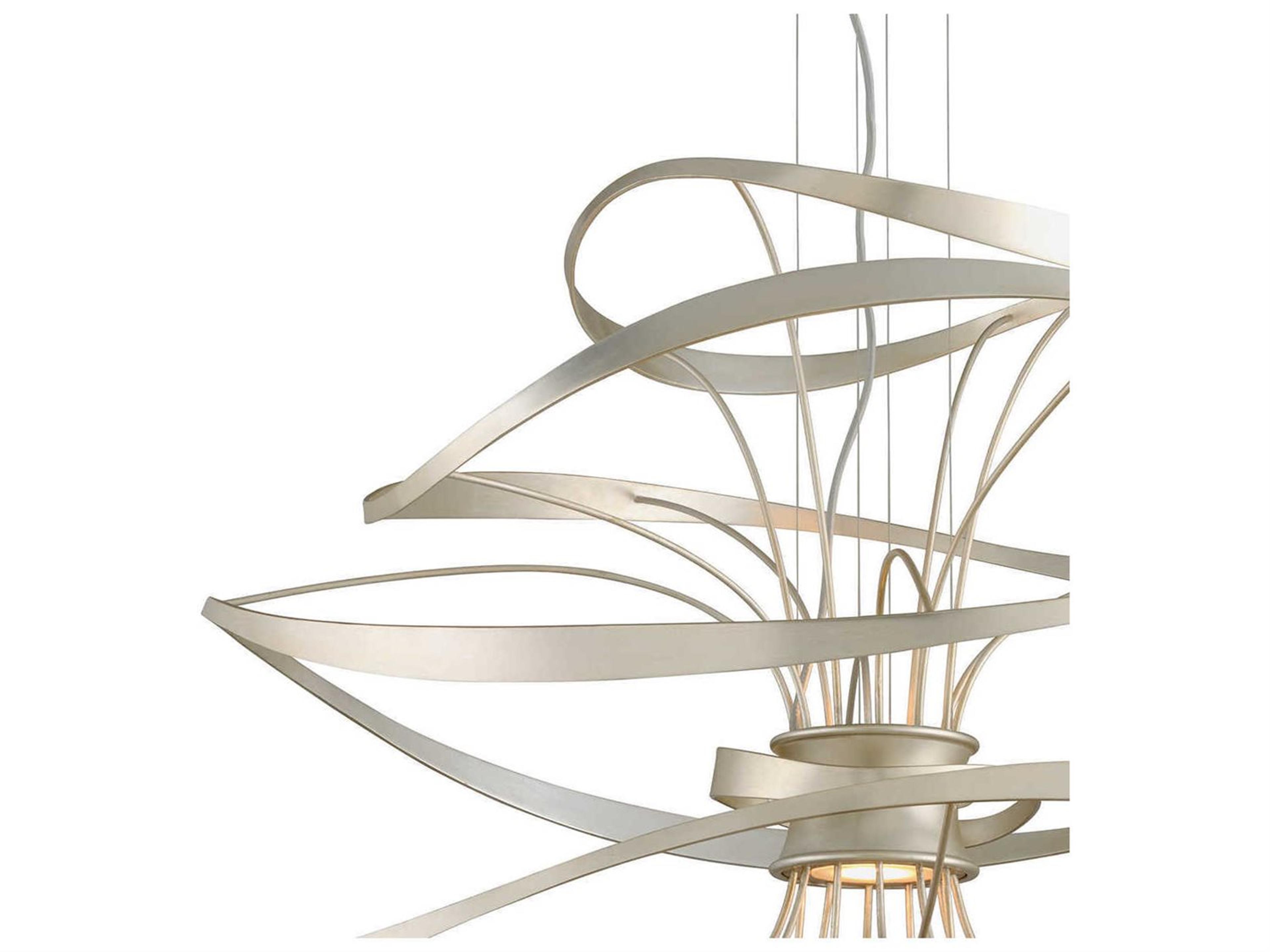 Corbett Lighting Calligraphy 2-Light Silver Leaf Polished Stainless Steel LED Geometric Pendant