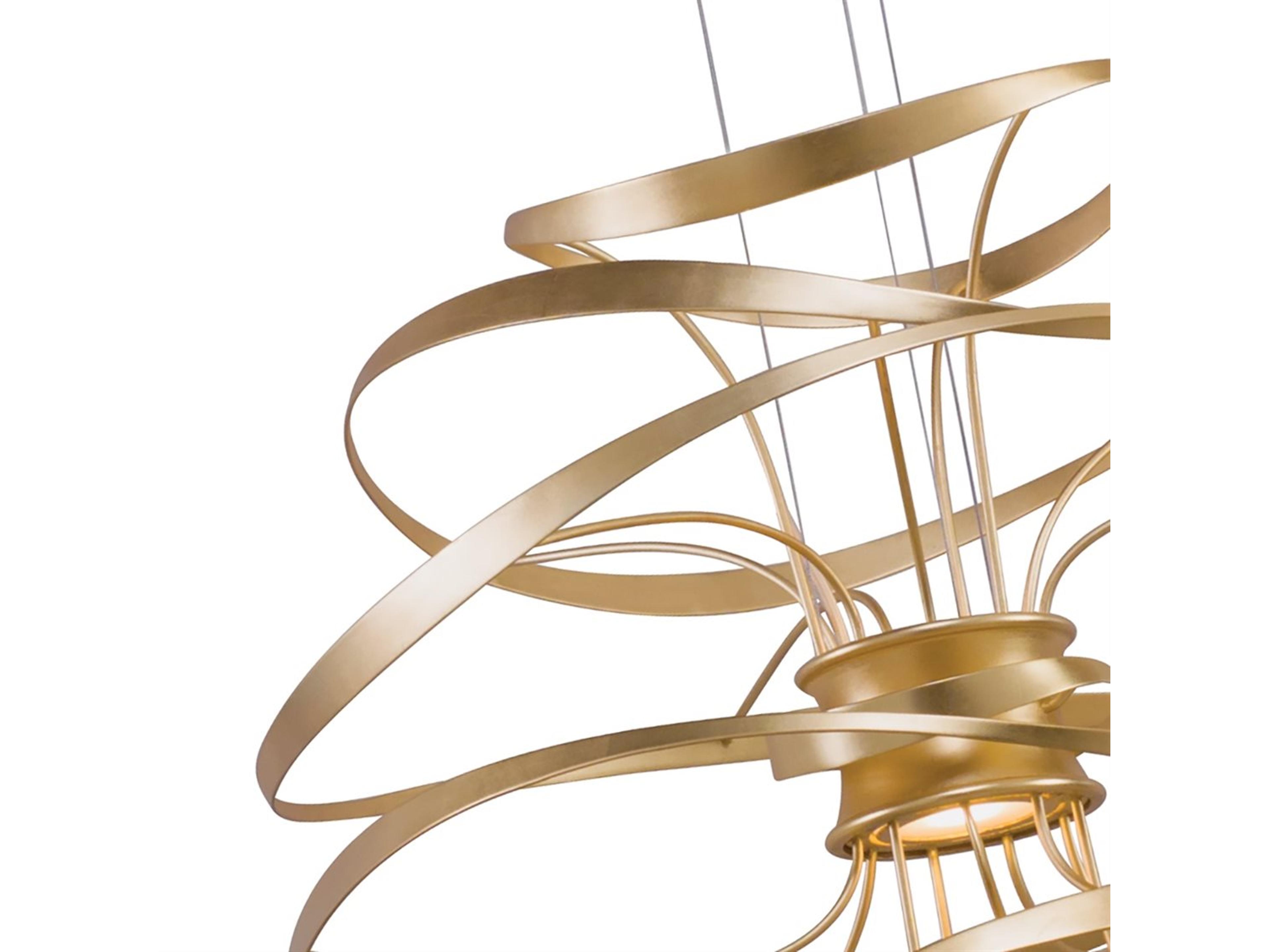 Corbett Lighting Calligraphy 2-Light Gold Leaf Polished Stainless Steel LED Geometric Pendant