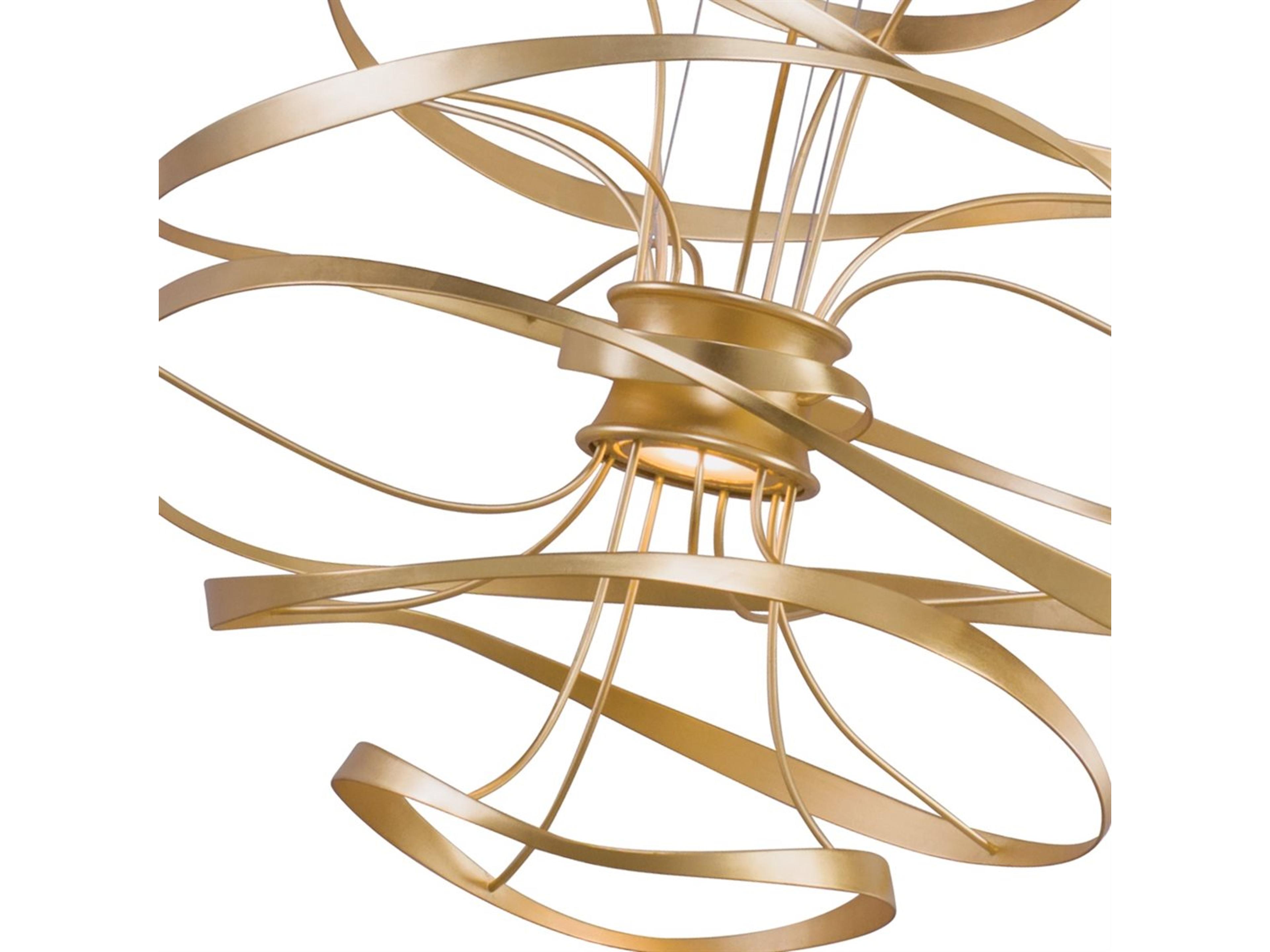 Corbett Lighting Calligraphy 2-Light Gold Leaf Polished Stainless Steel LED Geometric Pendant