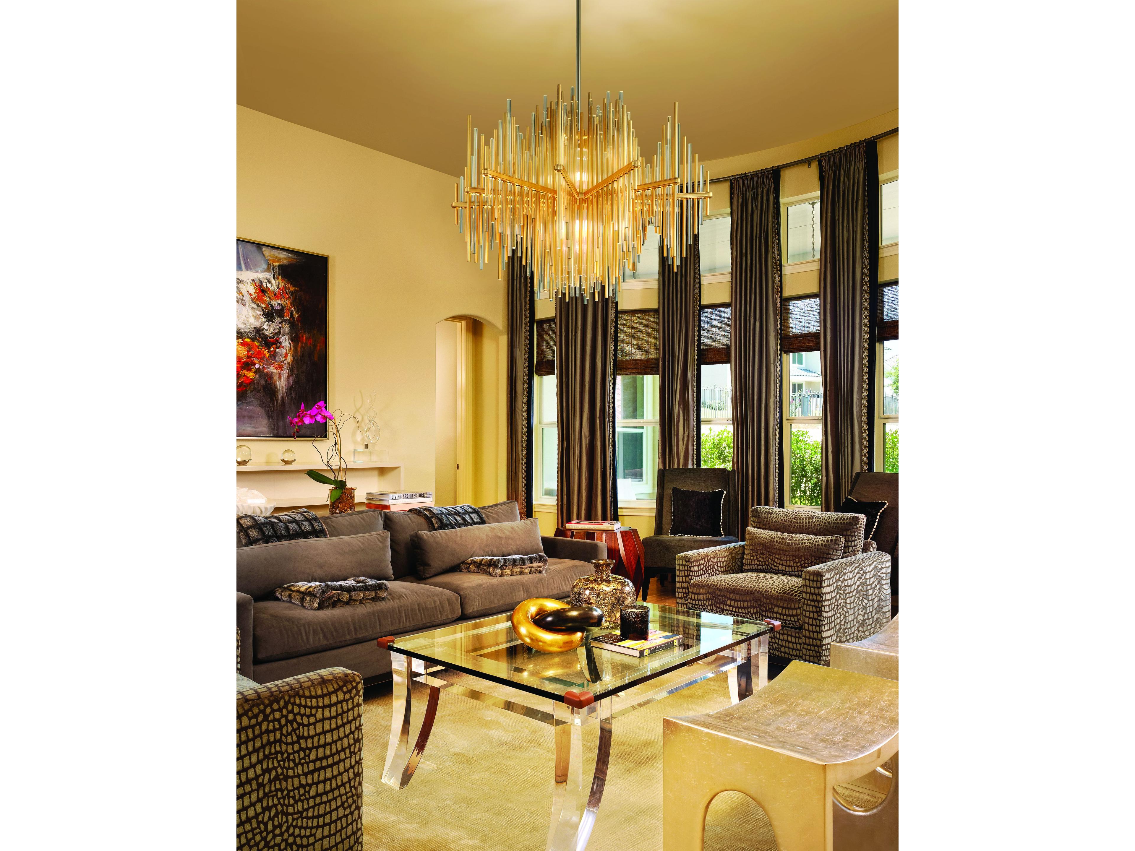 Corbett Lighting Theory 2-Light Gold Leaf Polished Stainless Steel Glass LED Linear Pendant