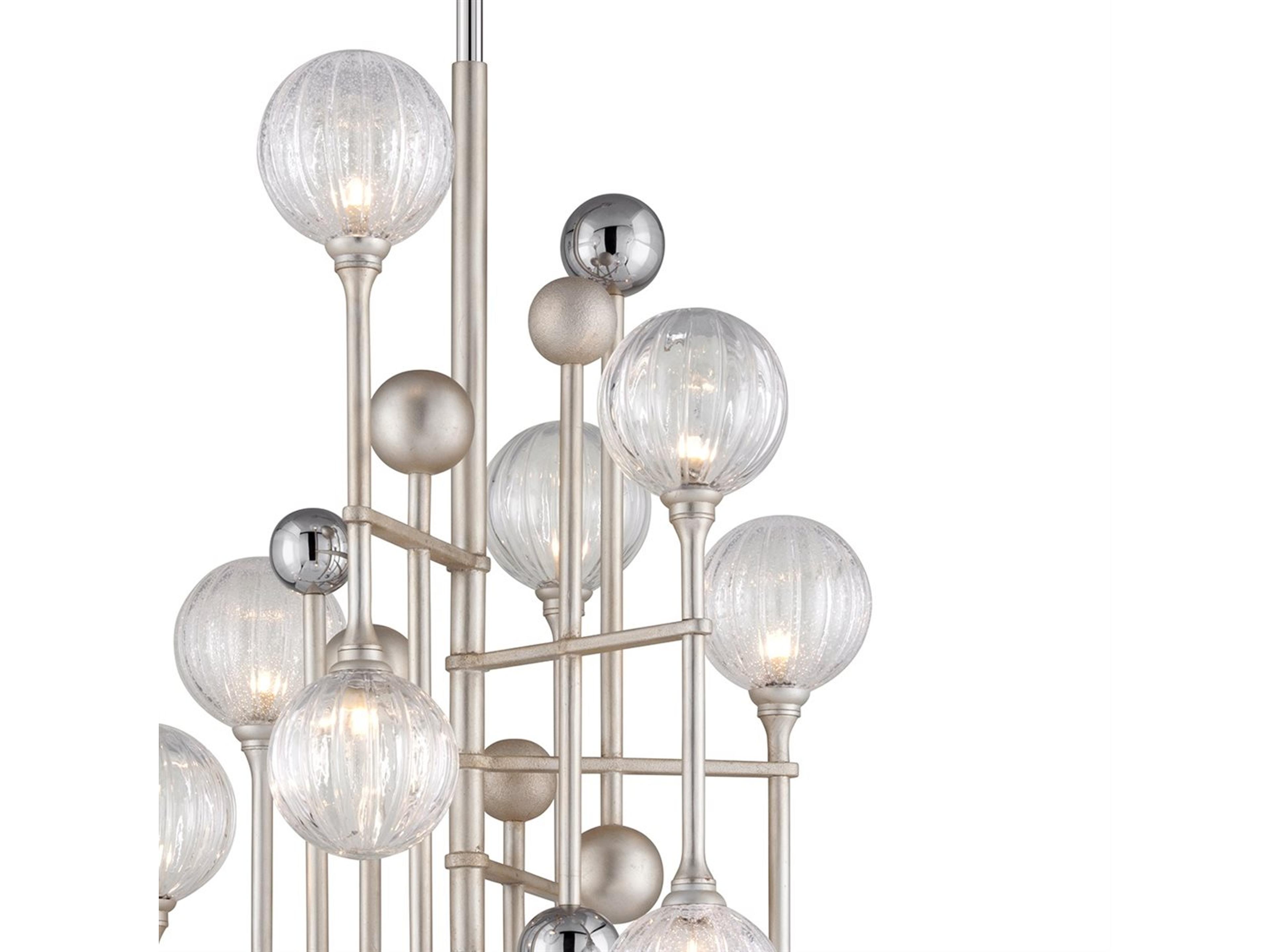 Corbett Lighting Majorette 12-Light Silver Leaf Polished Chrome Glass Globe Pendant