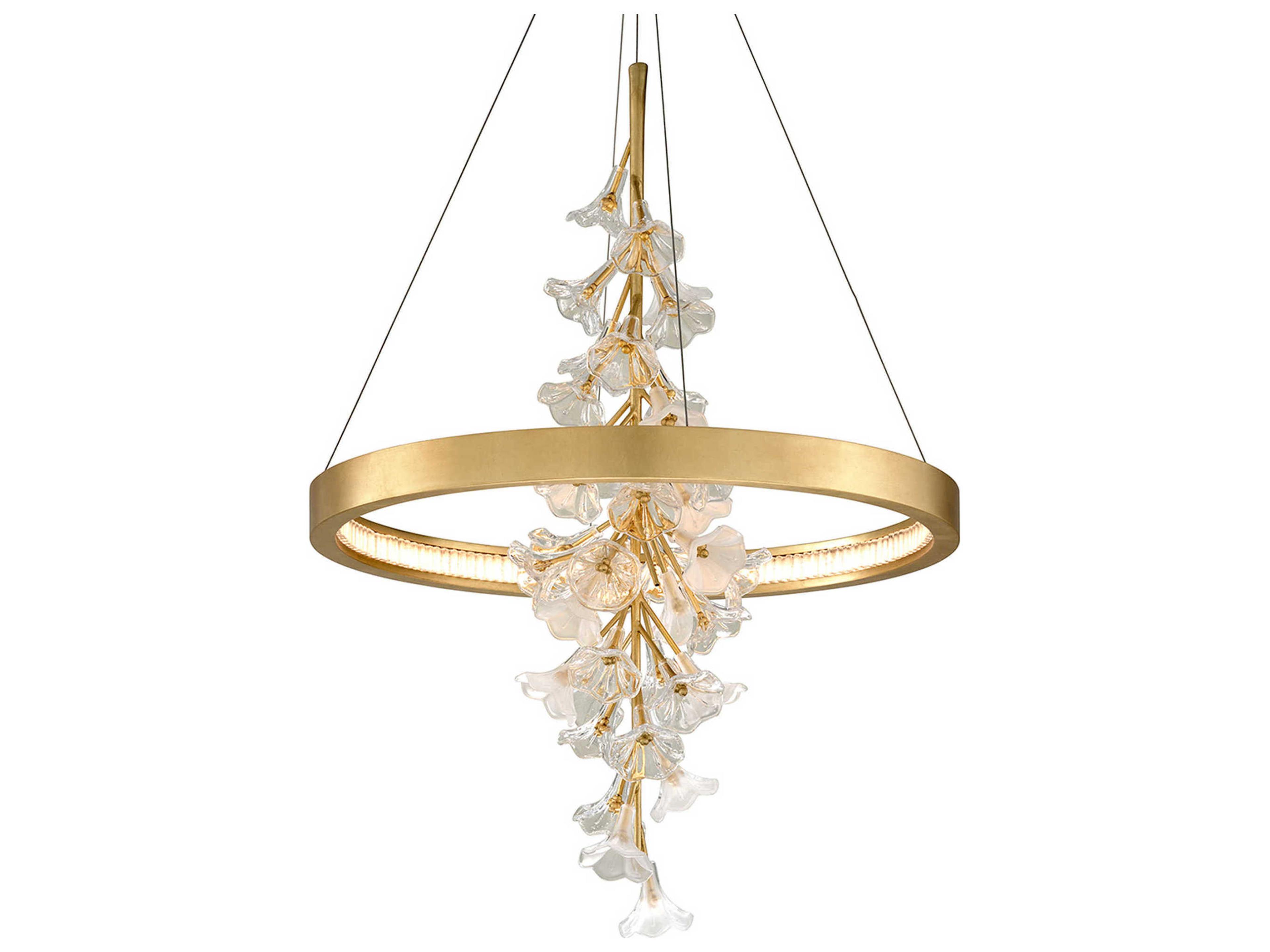 Jasmine 1-Light Gold Leaf Glass LED Round Pendant