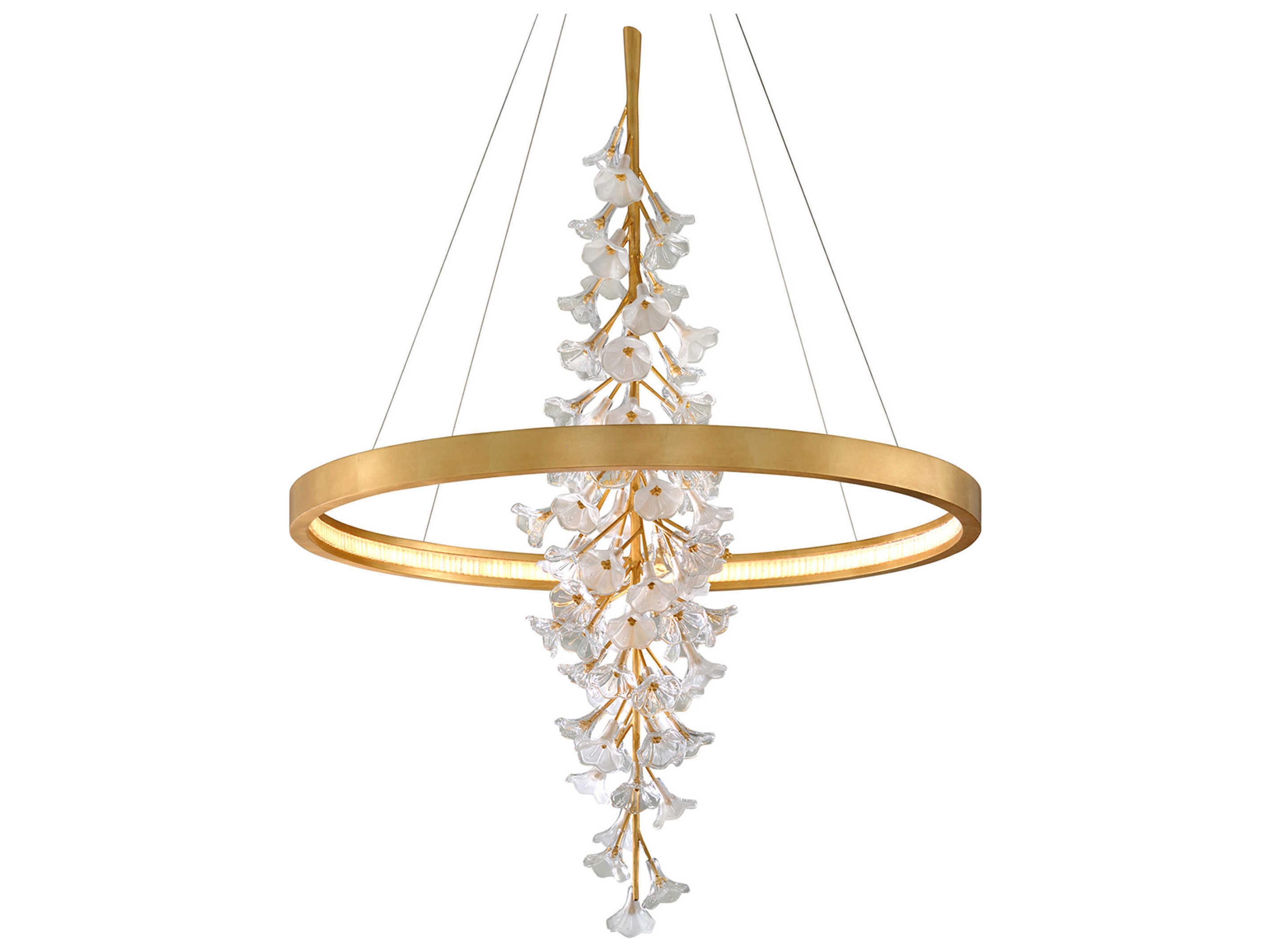 Jasmine 1-Light Gold Leaf Glass LED Round Pendant