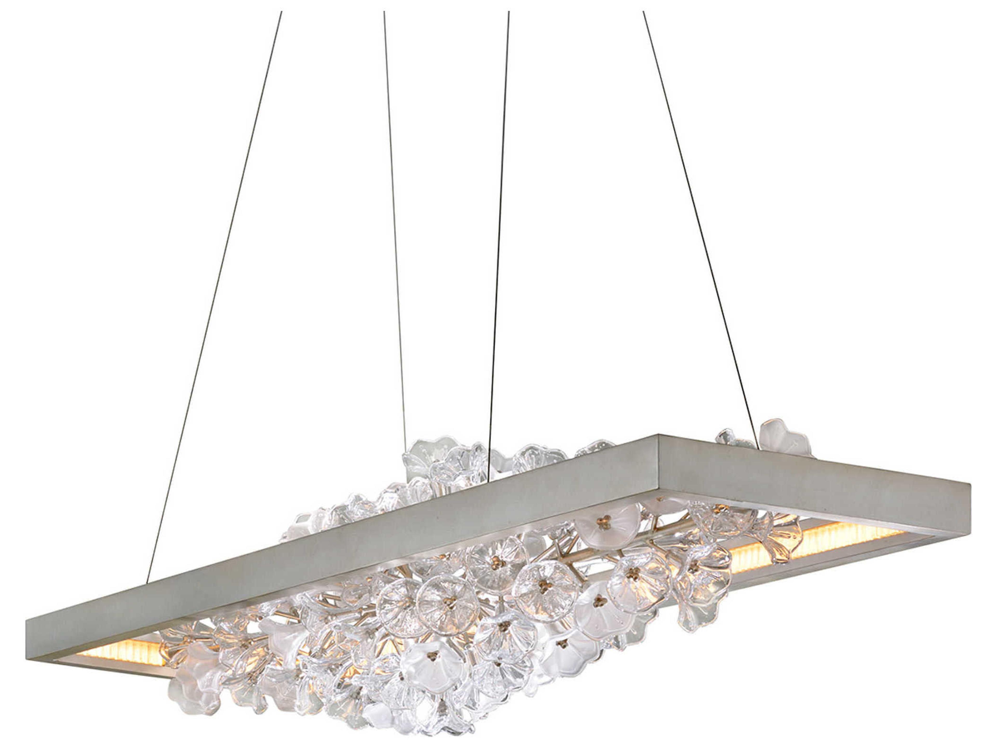 Jasmine 1-Light Silver Leaf Glass LED Linear Island Pendant