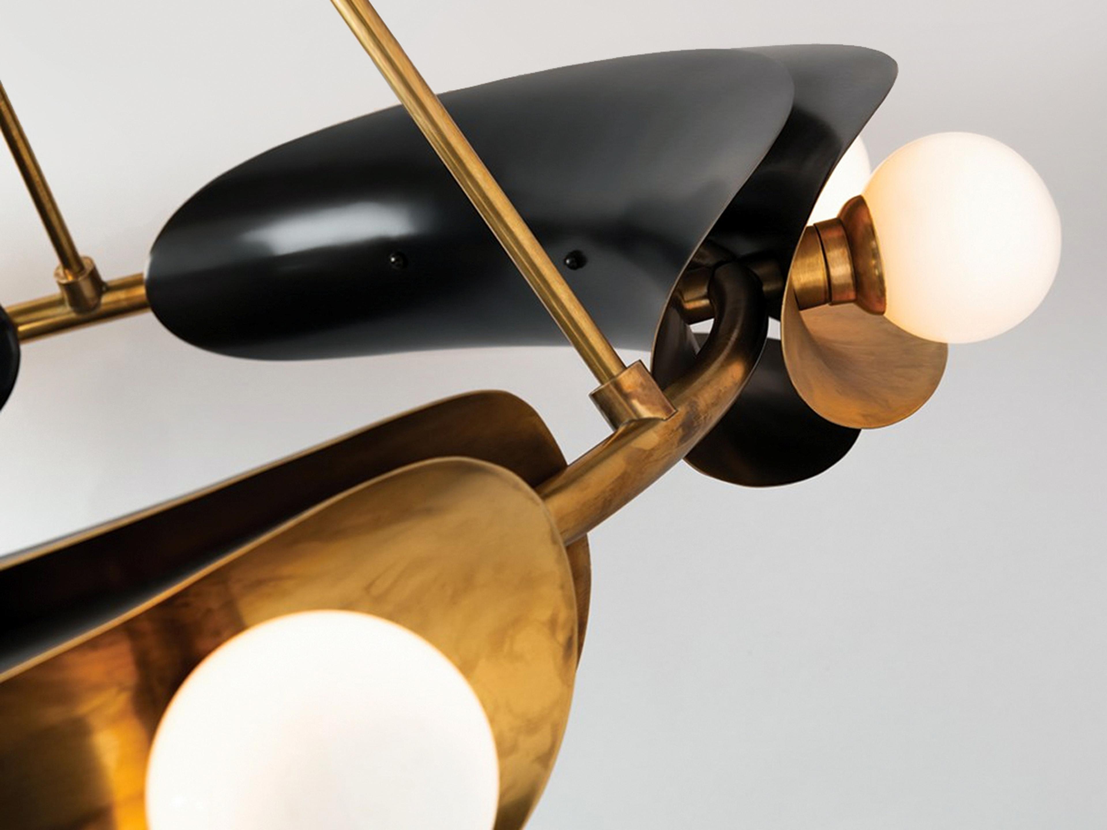 Corbett Lighting Hopper 9-Light Vintage Brass Bronze Glass Round Pendant