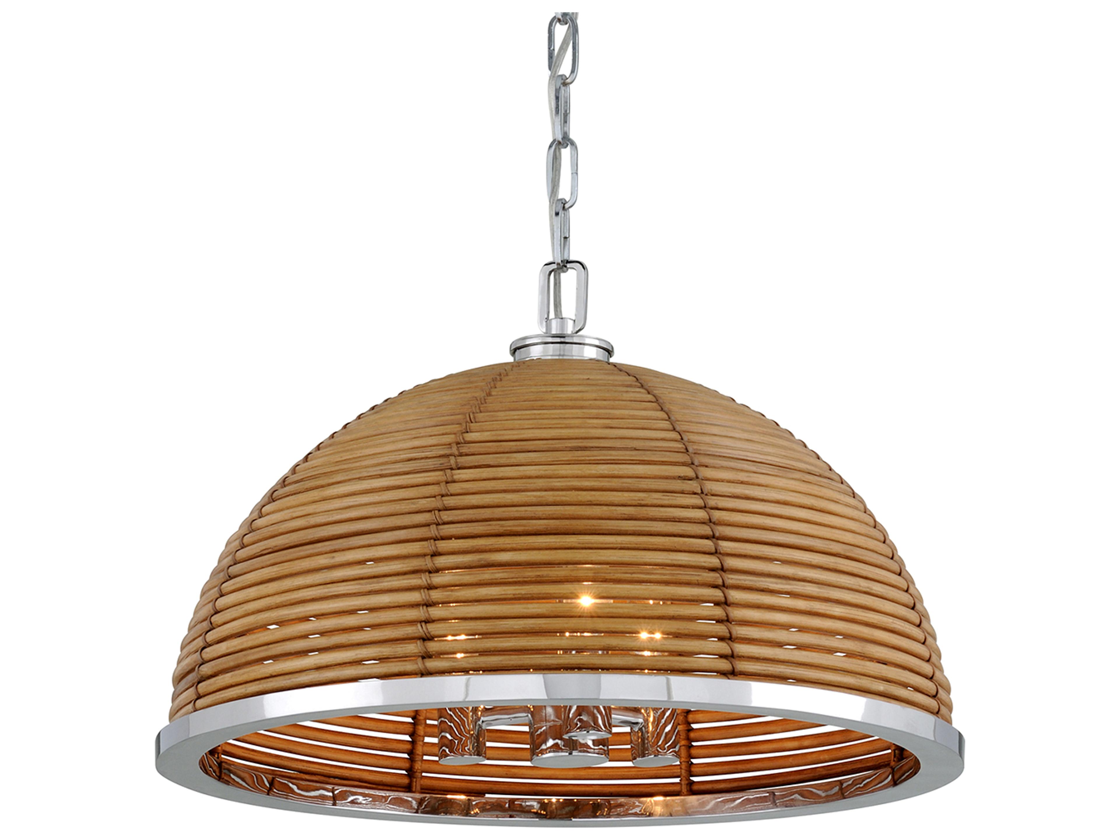 Corbett Lighting Carayes 3-Light Natural Rattan Stainless Steel Brown Dome Chandelier