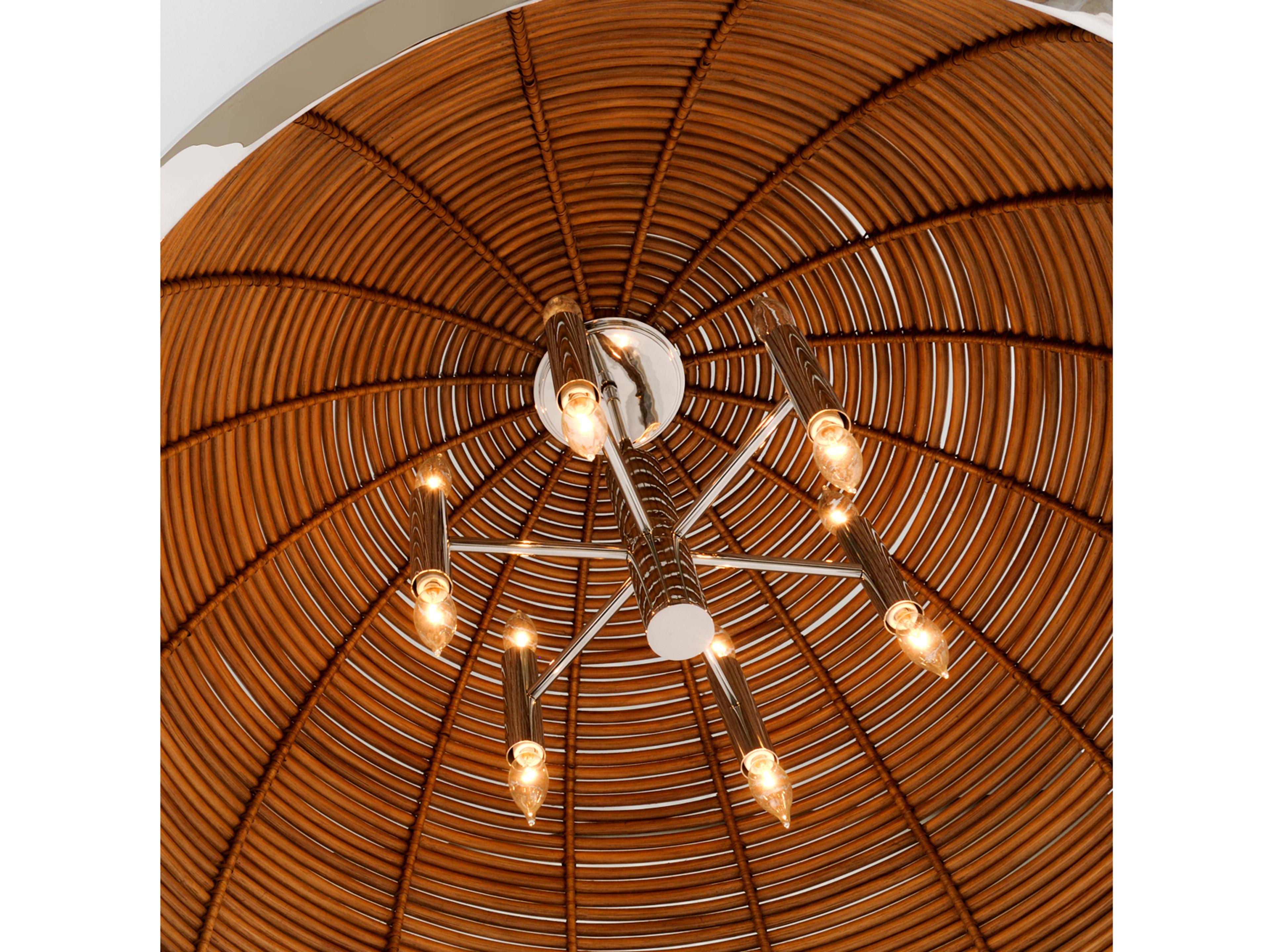 Corbett Lighting Carayes 3-Light Natural Rattan Stainless Steel Brown Dome Chandelier