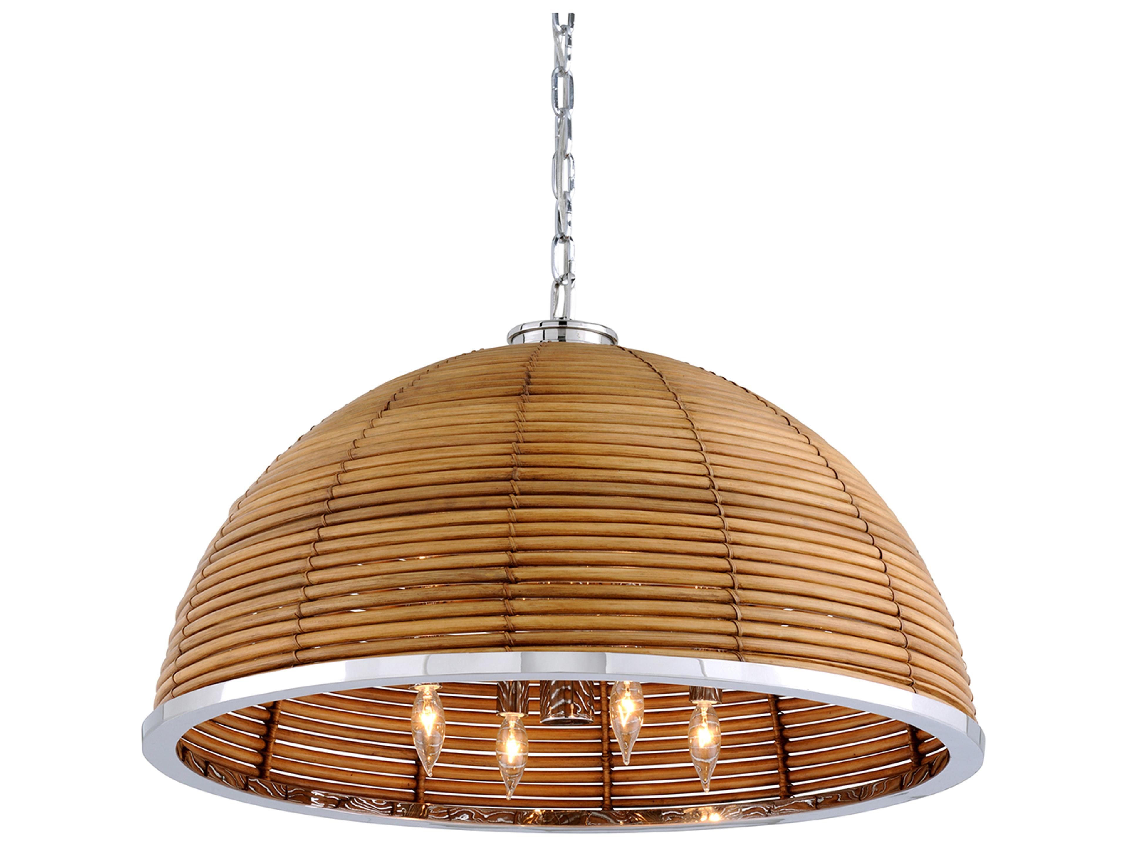 Corbett Lighting Carayes 8-Light Natural Rattan Stainless Steel Brown Dome Chandelier