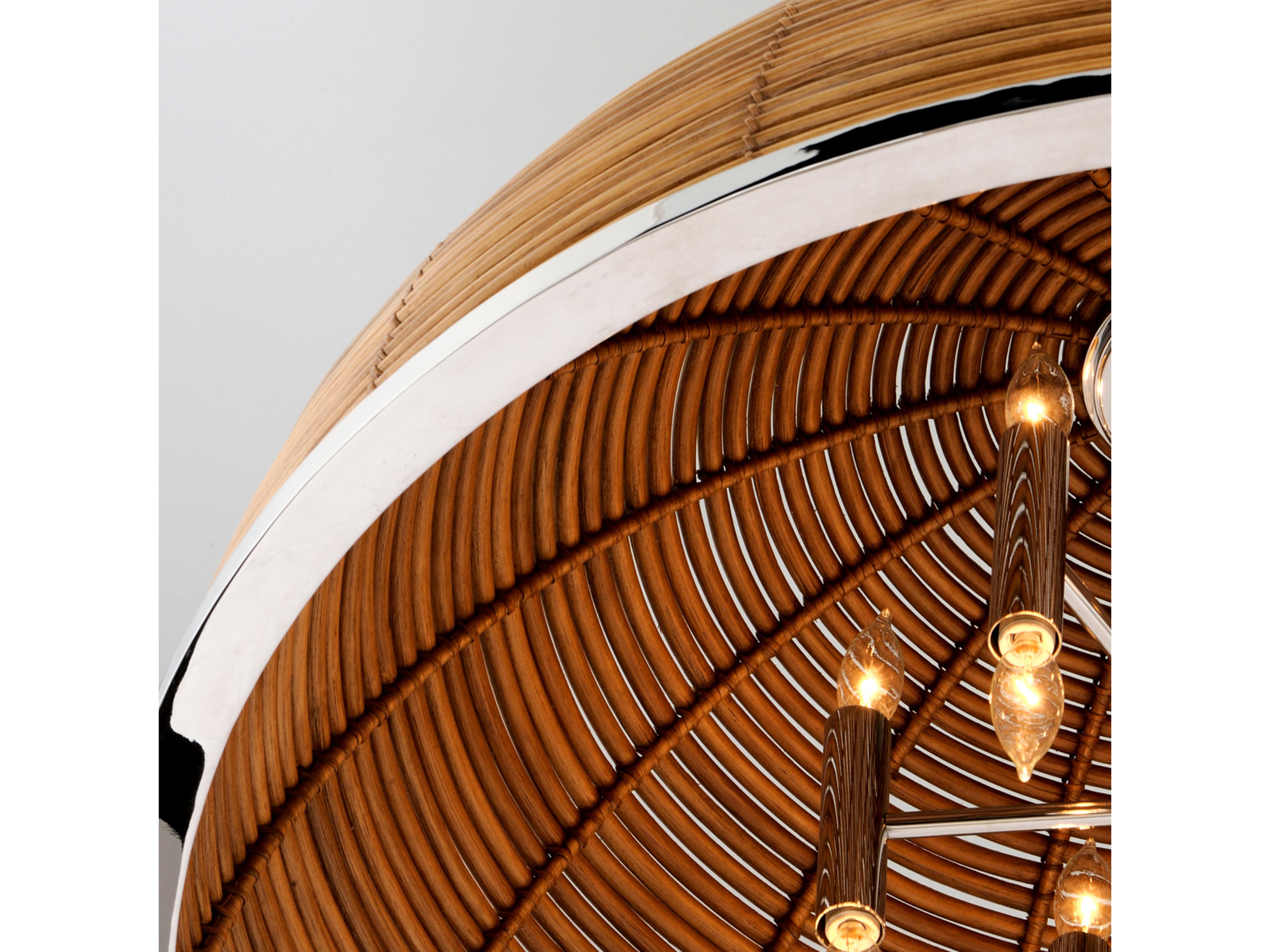 Corbett Lighting Carayes 8-Light Natural Rattan Stainless Steel Brown Dome Chandelier