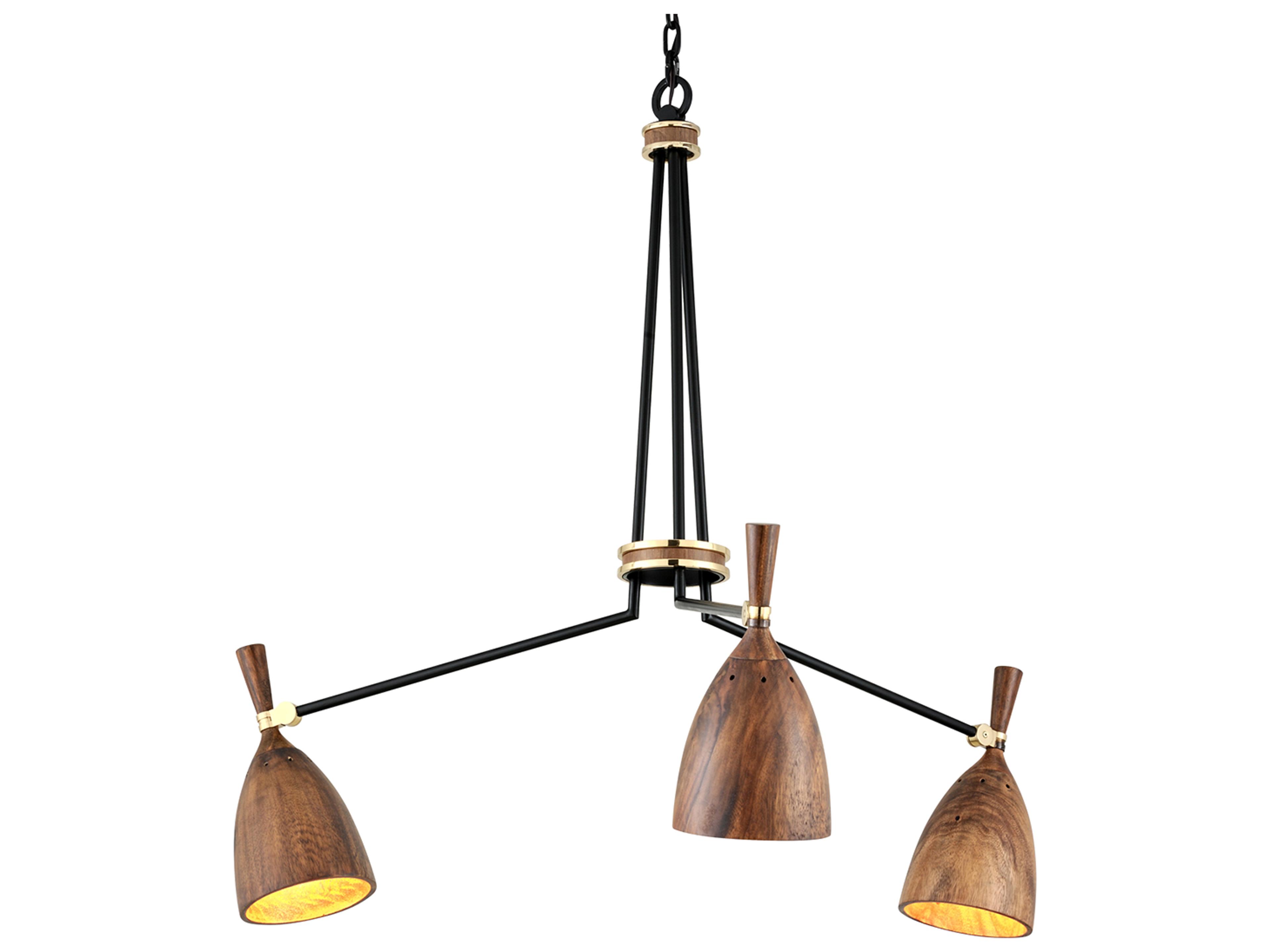 Corbett Lighting Utopia 3-Light Satin Black Polished Brass Wood LED Bell Chandelier