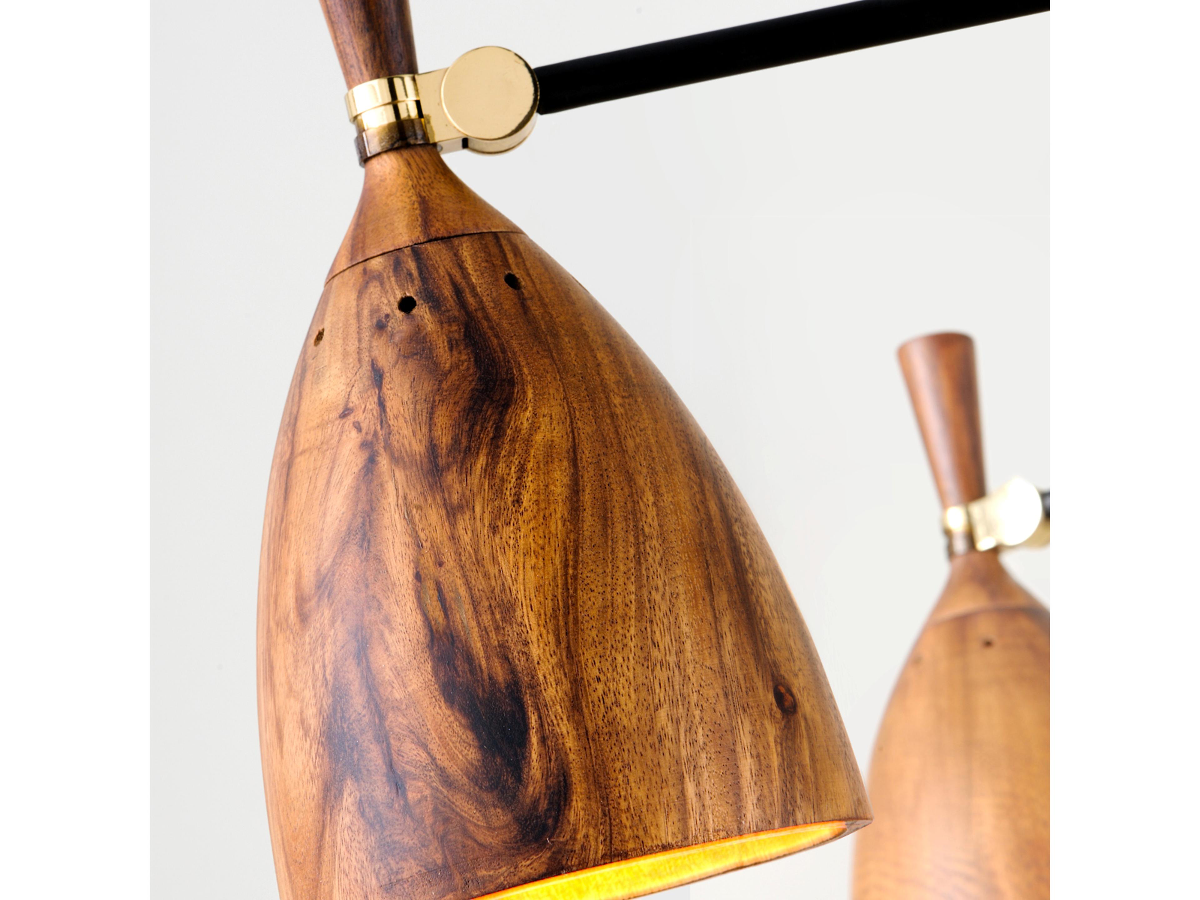 Corbett Lighting Utopia 3-Light Satin Black Polished Brass Wood LED Bell Chandelier