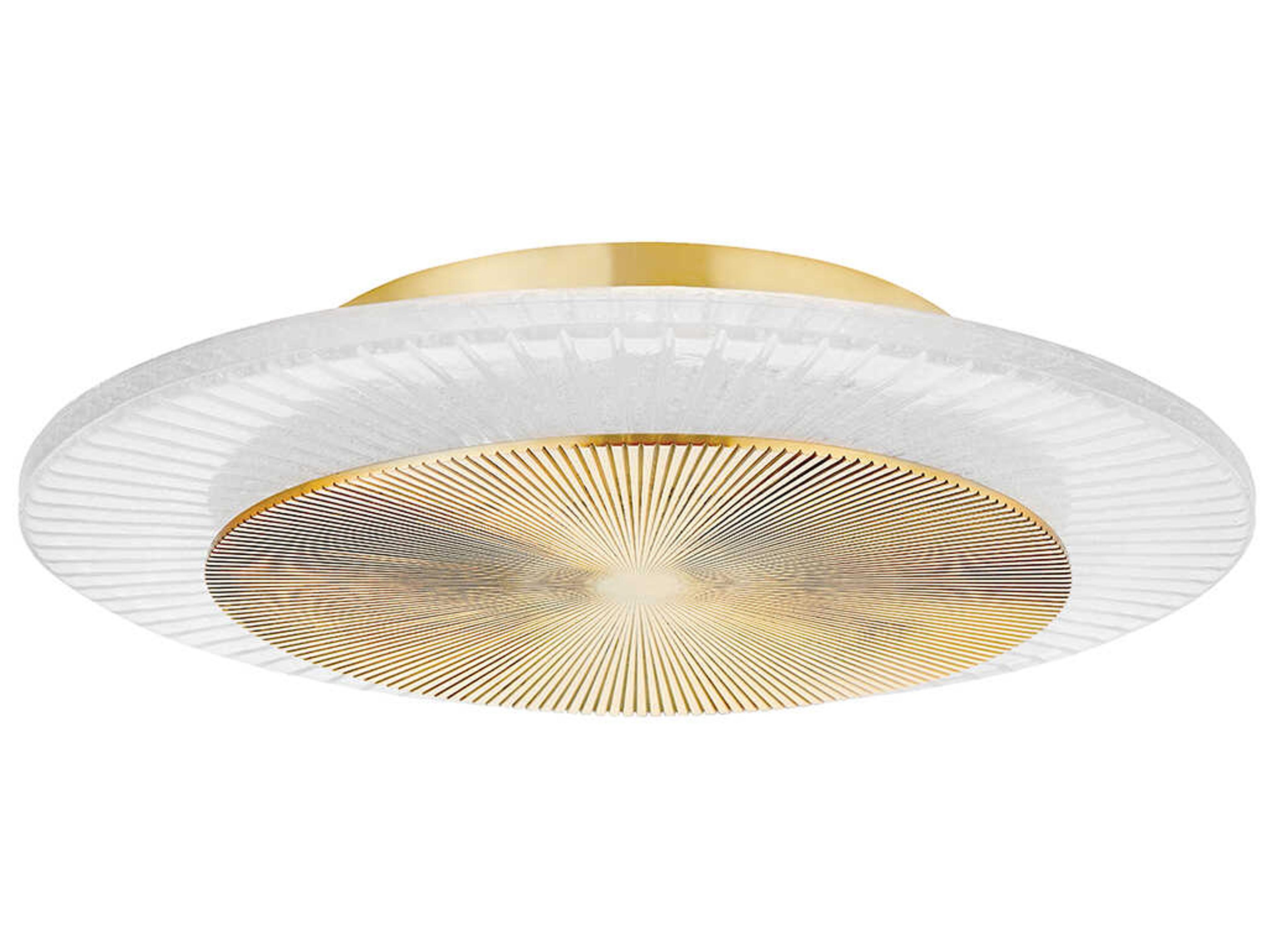 Topaz 1-Light Vintage Polished Brass Glass LED Round Flush Mount