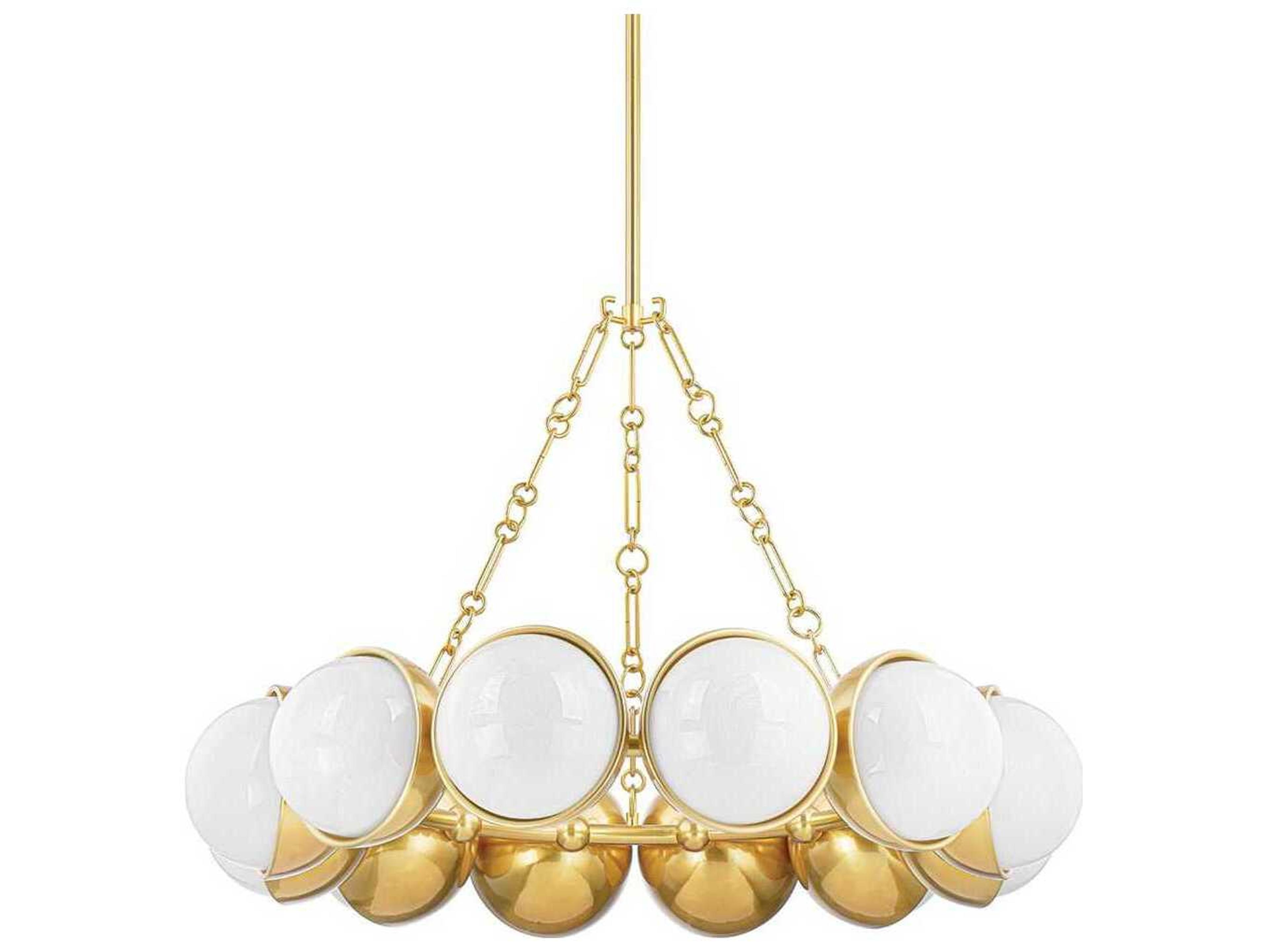 Althea 12-Light Vintage Polished Brass Glass Globe Chandelier