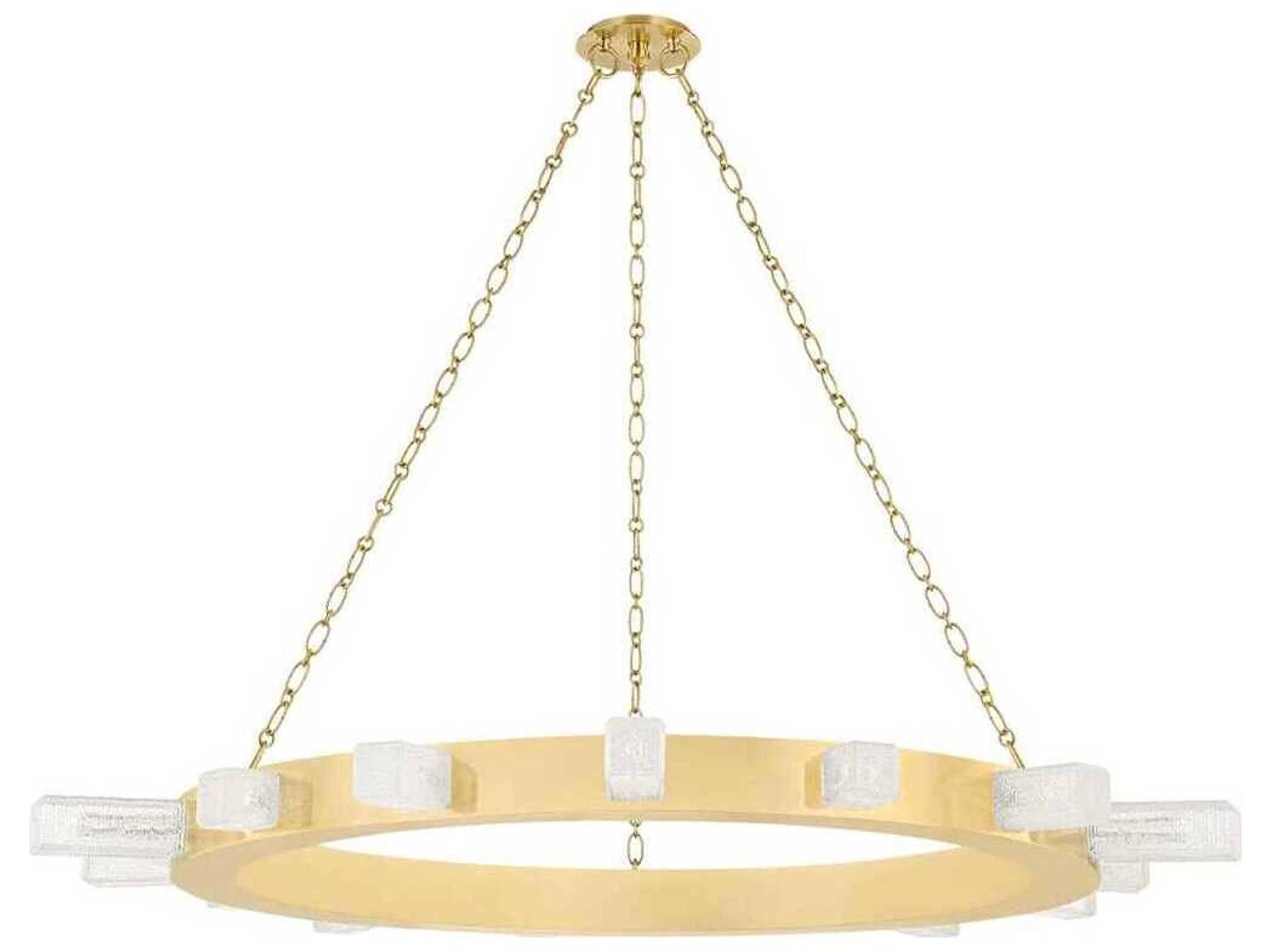 Citrine 15-Light Vintage Brass Glass LED Round Chandelier