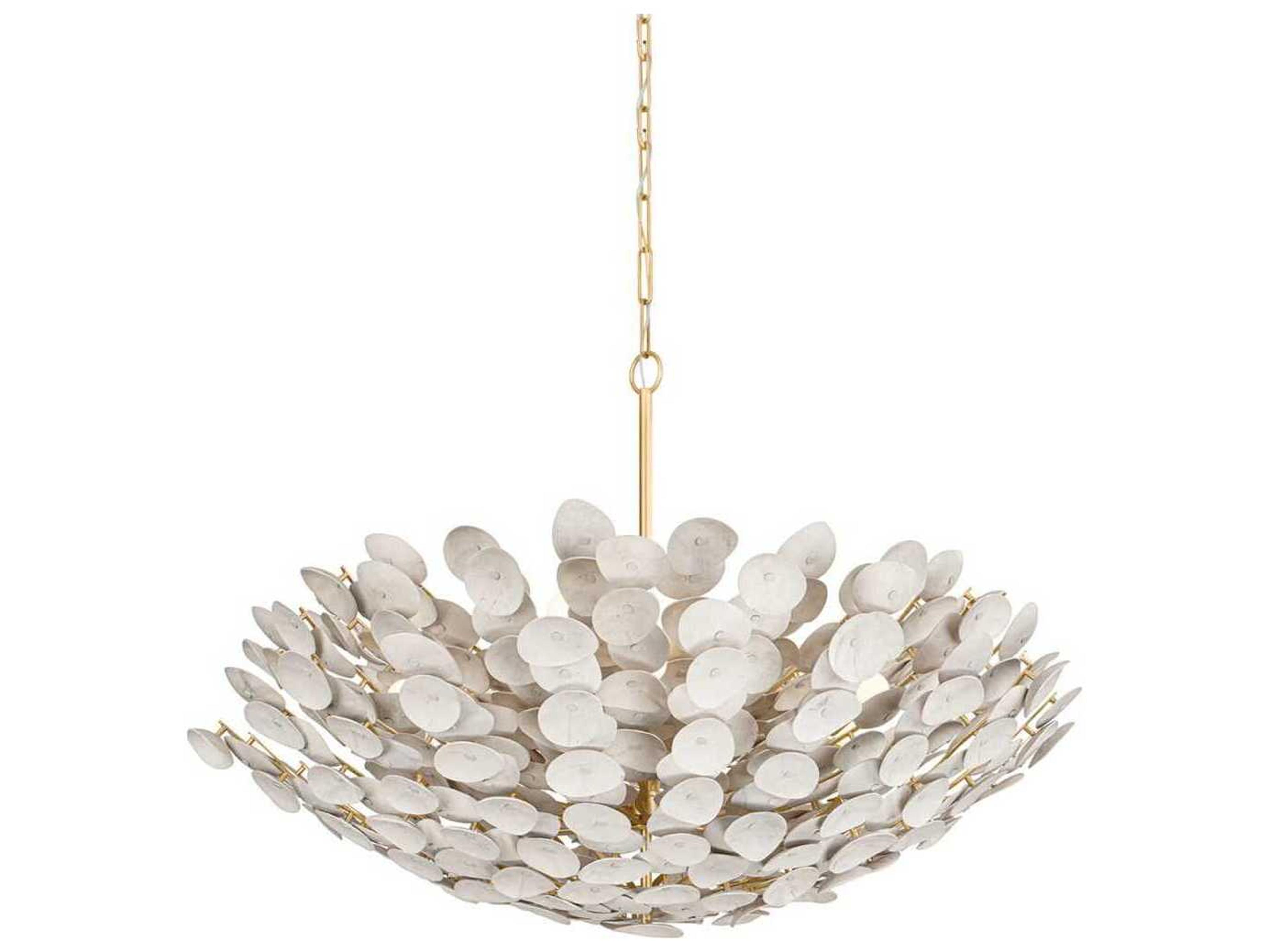 Aimi Chandelier in Vintage Gold Leaf with White Washed Coco Shells