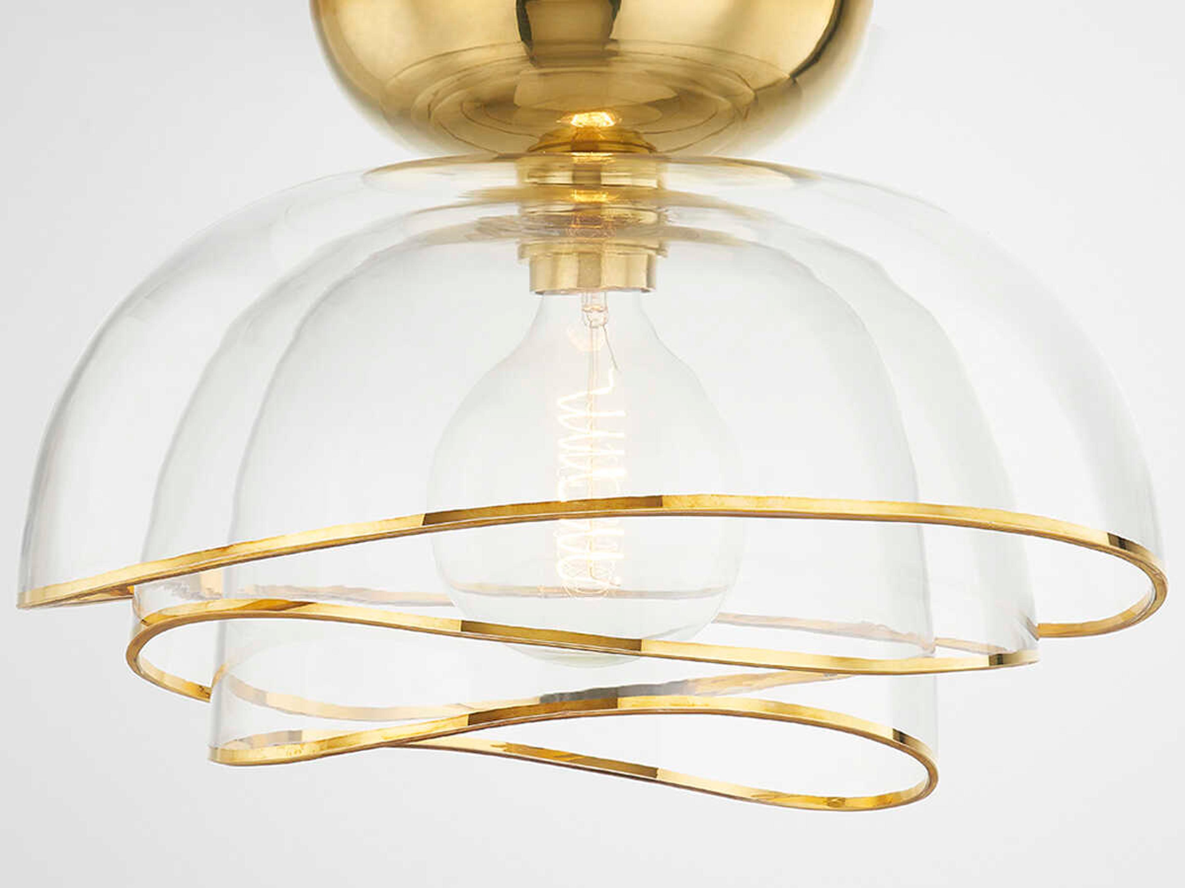 Corbett Lighting Esme 1-Light Vintage Polished Brass Glass Dome Flush Mount