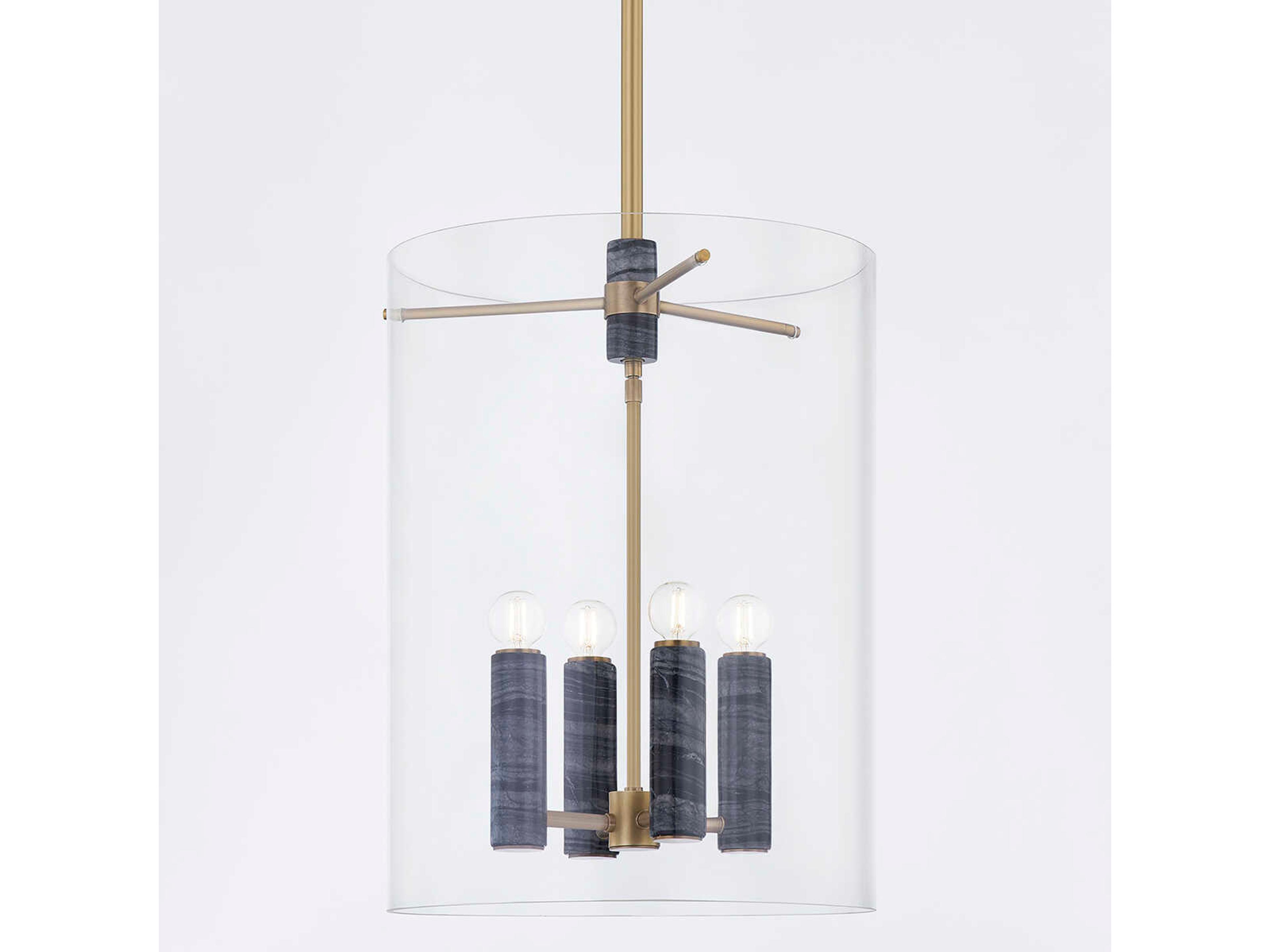 Corbett Lighting Adonis 4-Light Vintage Brass Glass Cylinder Pendant