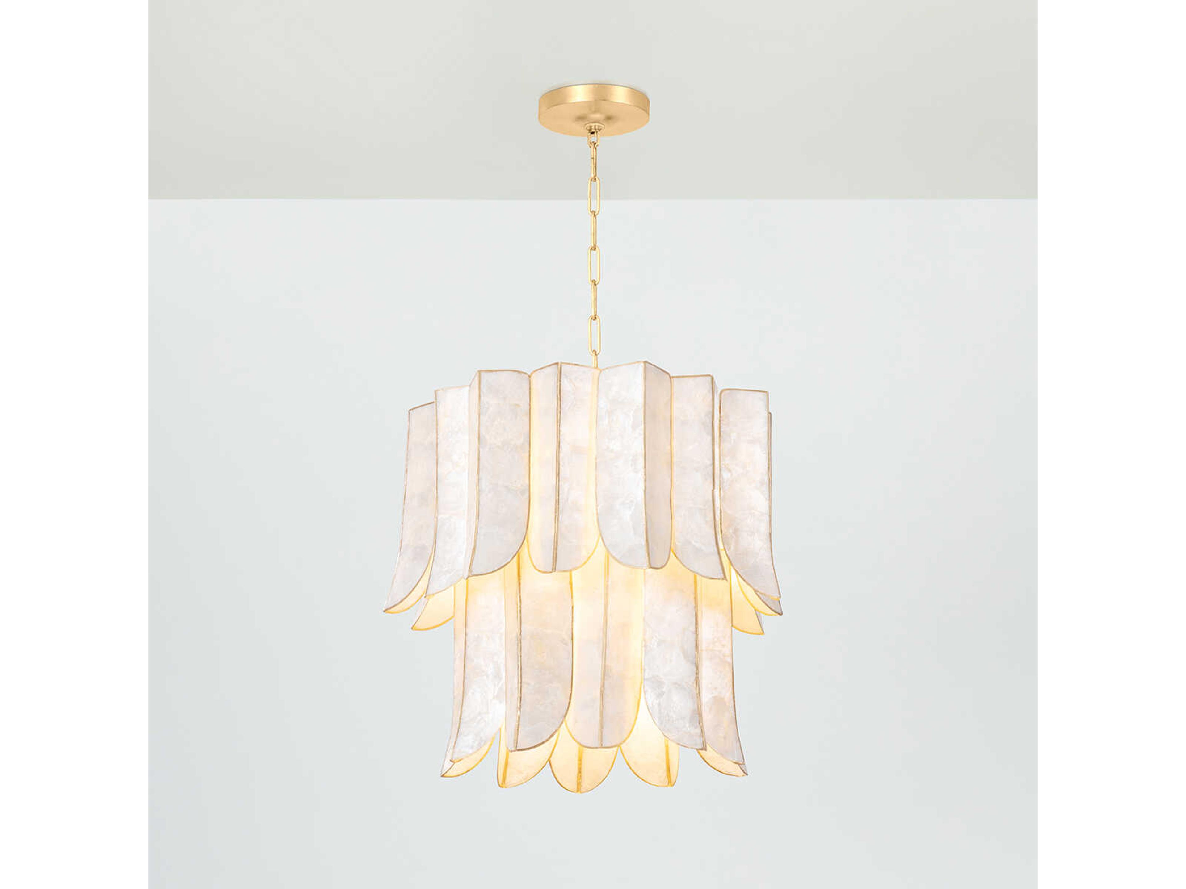 Corbett Lighting Cartagena 7-Light Vintage Gold Leaf White Candelabra Tiered Chandelier