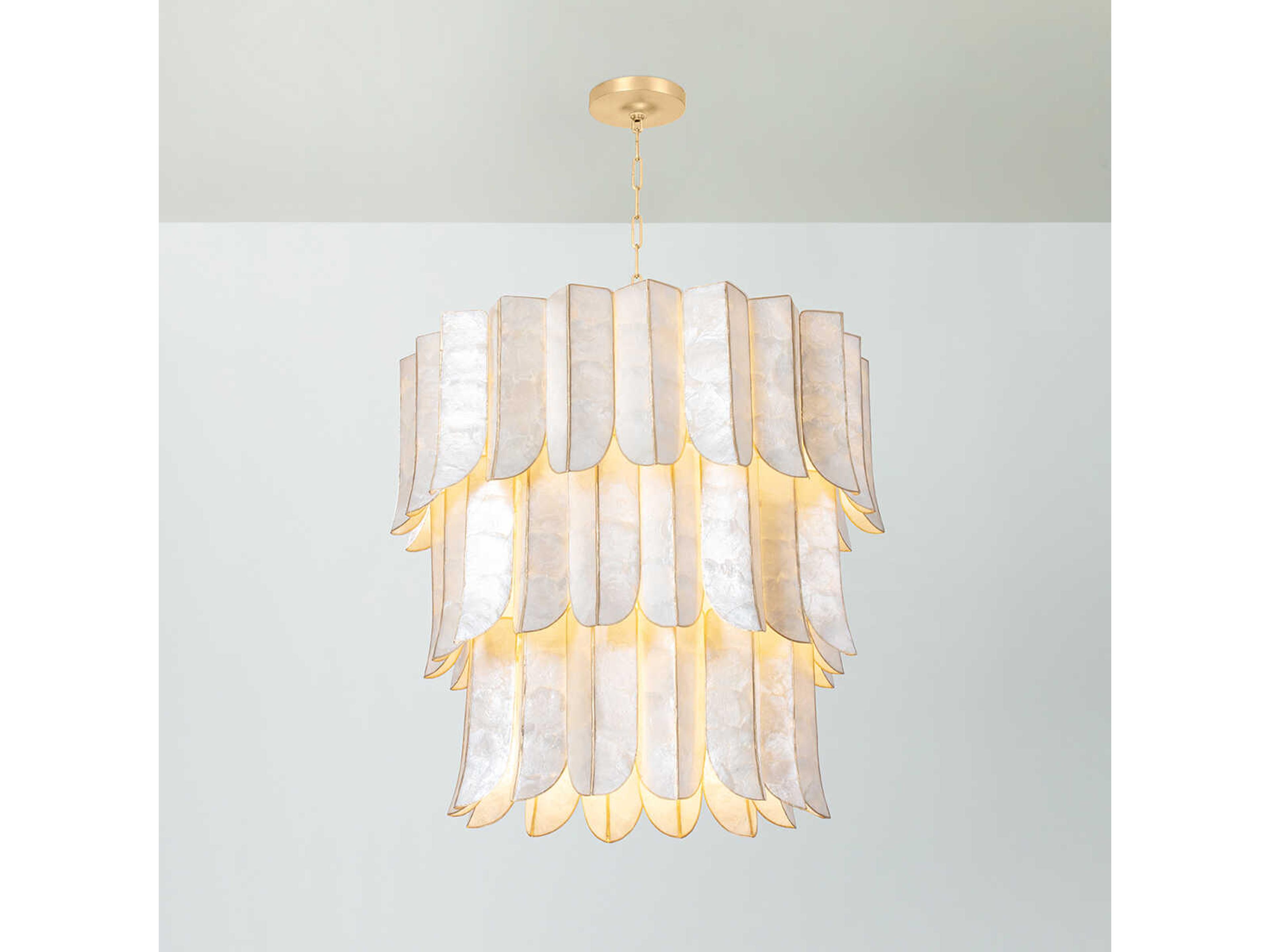 Corbett Lighting Cartagena 16-Light Vintage Gold Leaf White Candelabra Tiered Chandelier