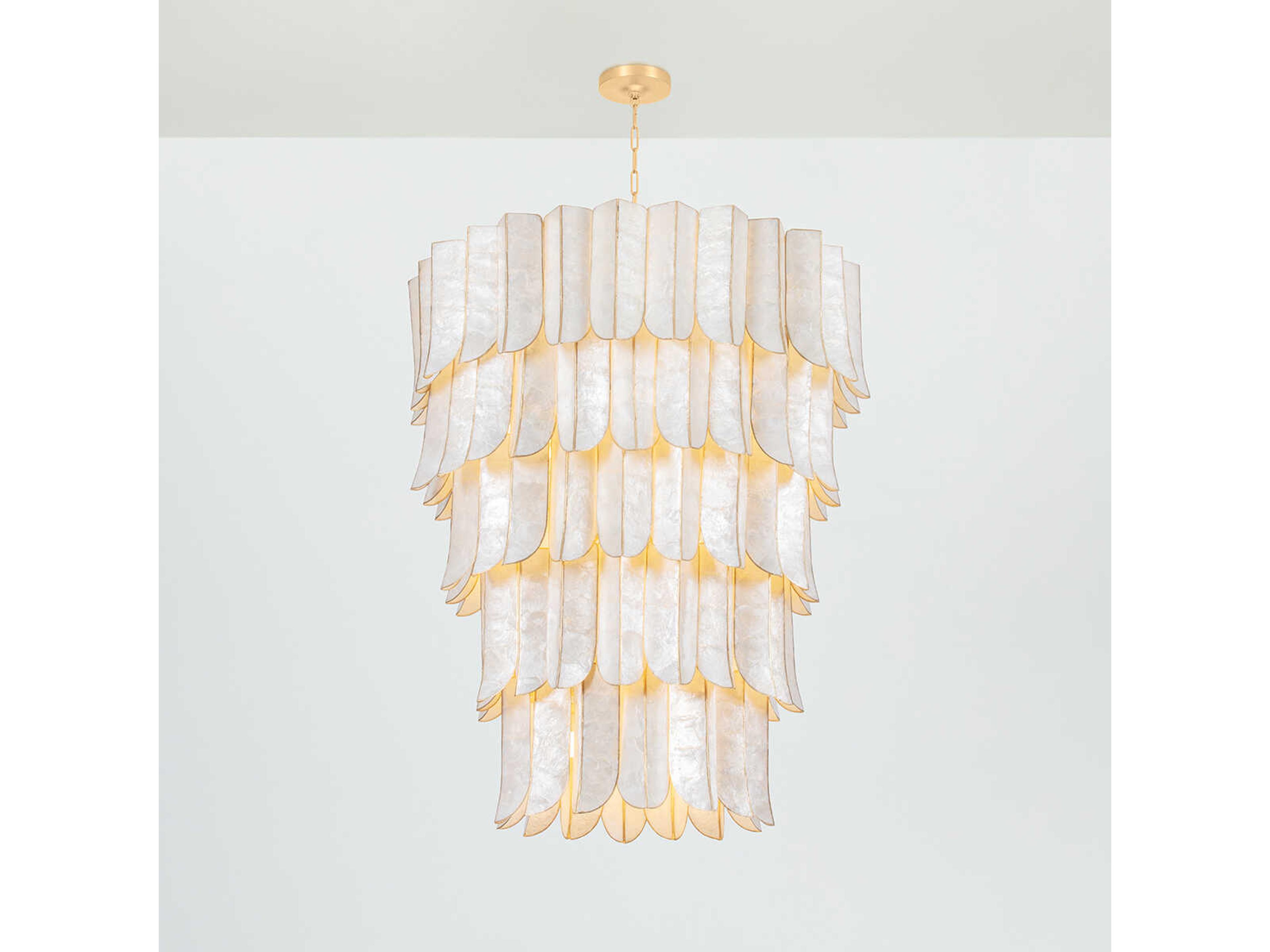 Corbett Lighting Cartagena 27-Light Vintage Gold Leaf White Candelabra Tiered Chandelier