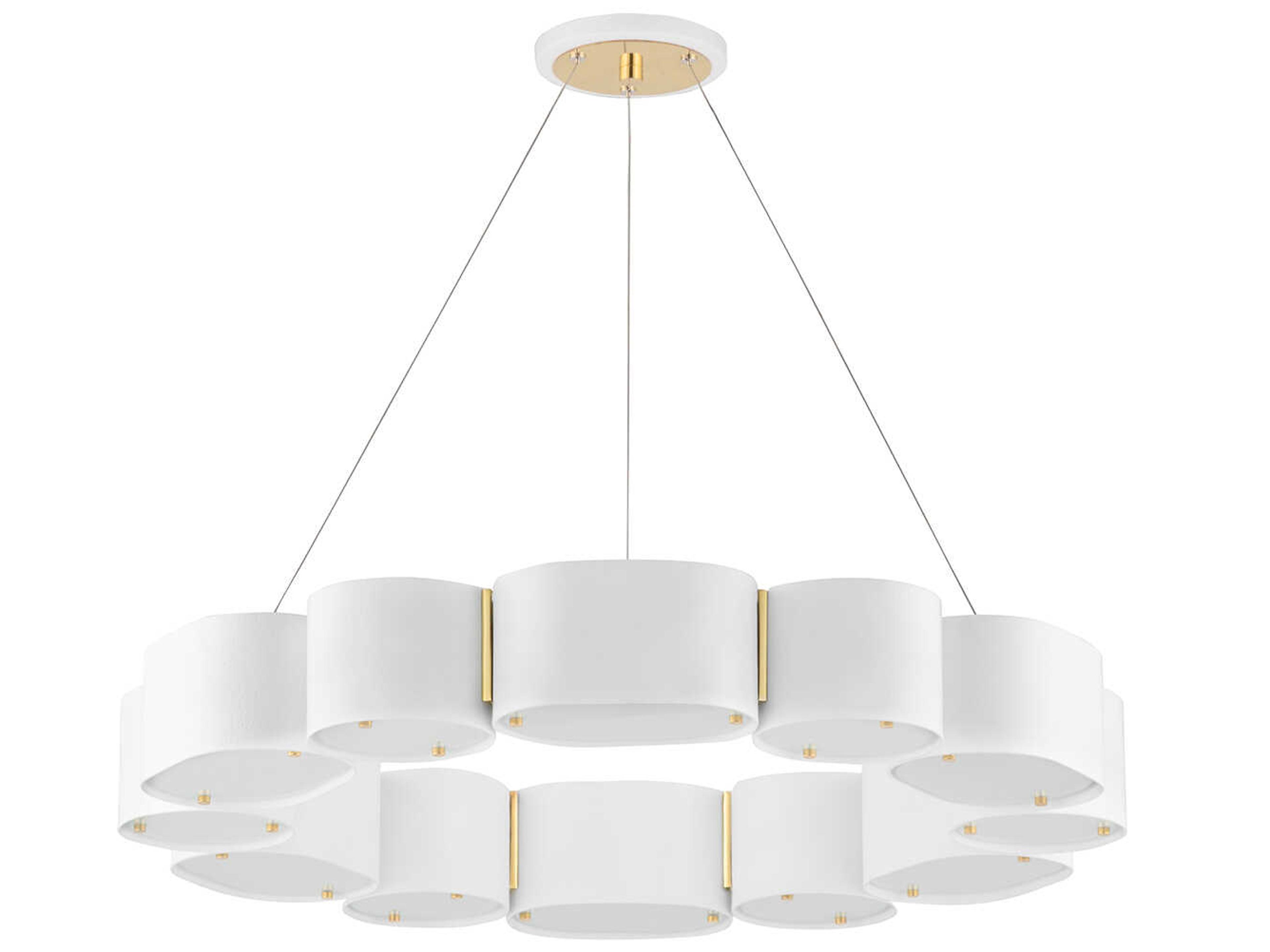 Opal 12-Light Soft White Vintage Brass Glass Round Pendant