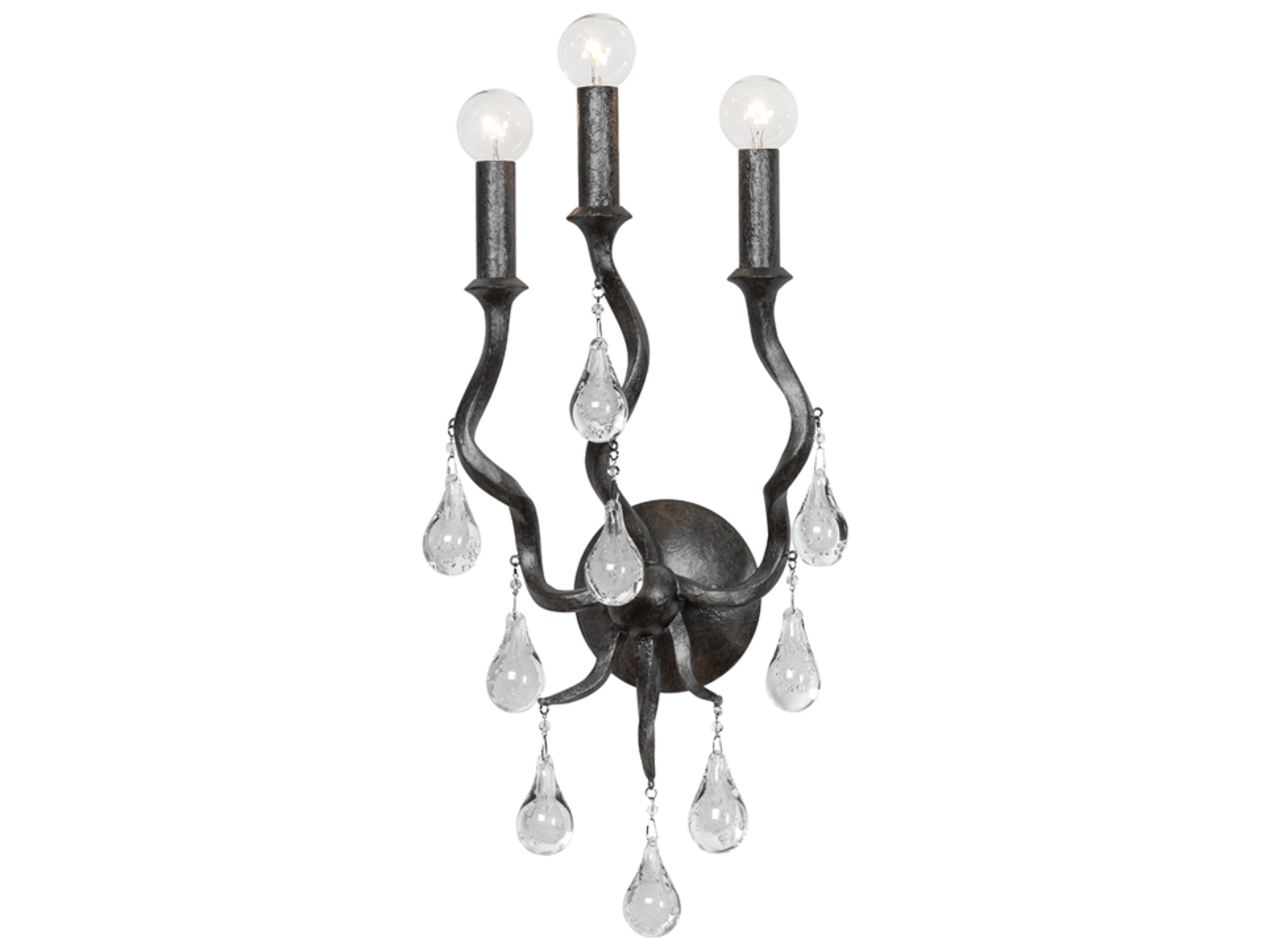 Aveline 3-Light Black Silver Leaf Crystal Wall Sconce