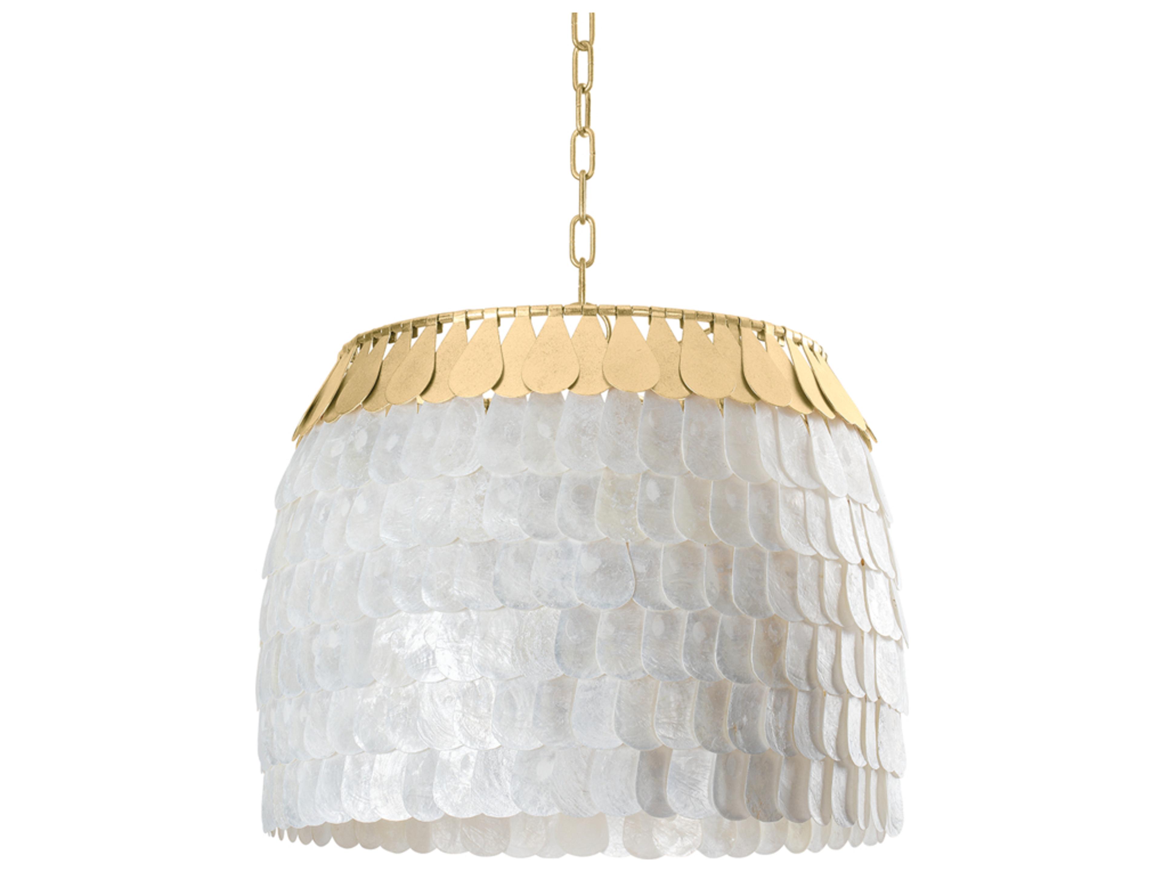 Coralie 4-Light Vintage Gold Leaf White Round Pendant