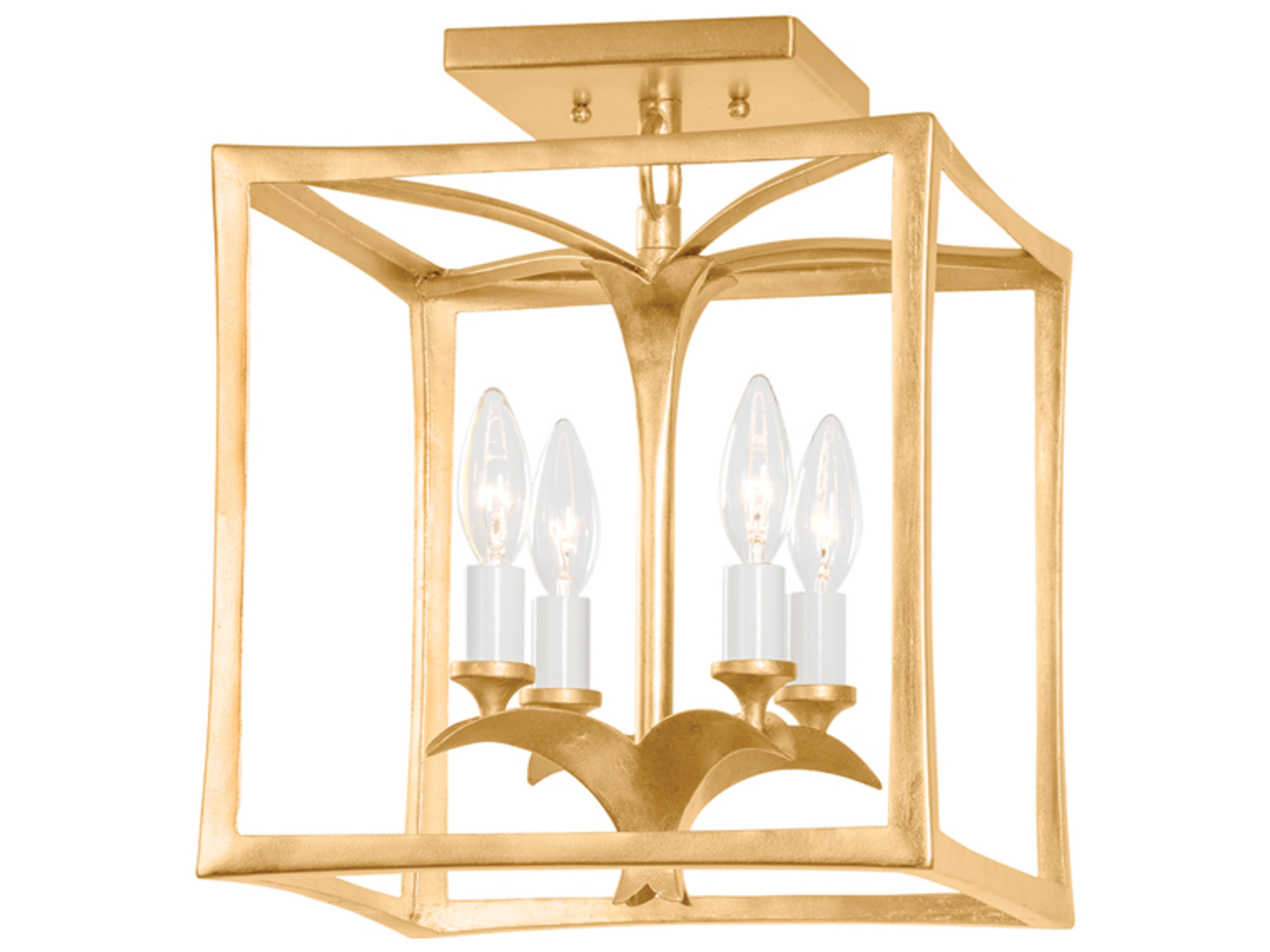 Bergamo 4-Light Vintage Gold Leaf Lantern Semi Flush Mount