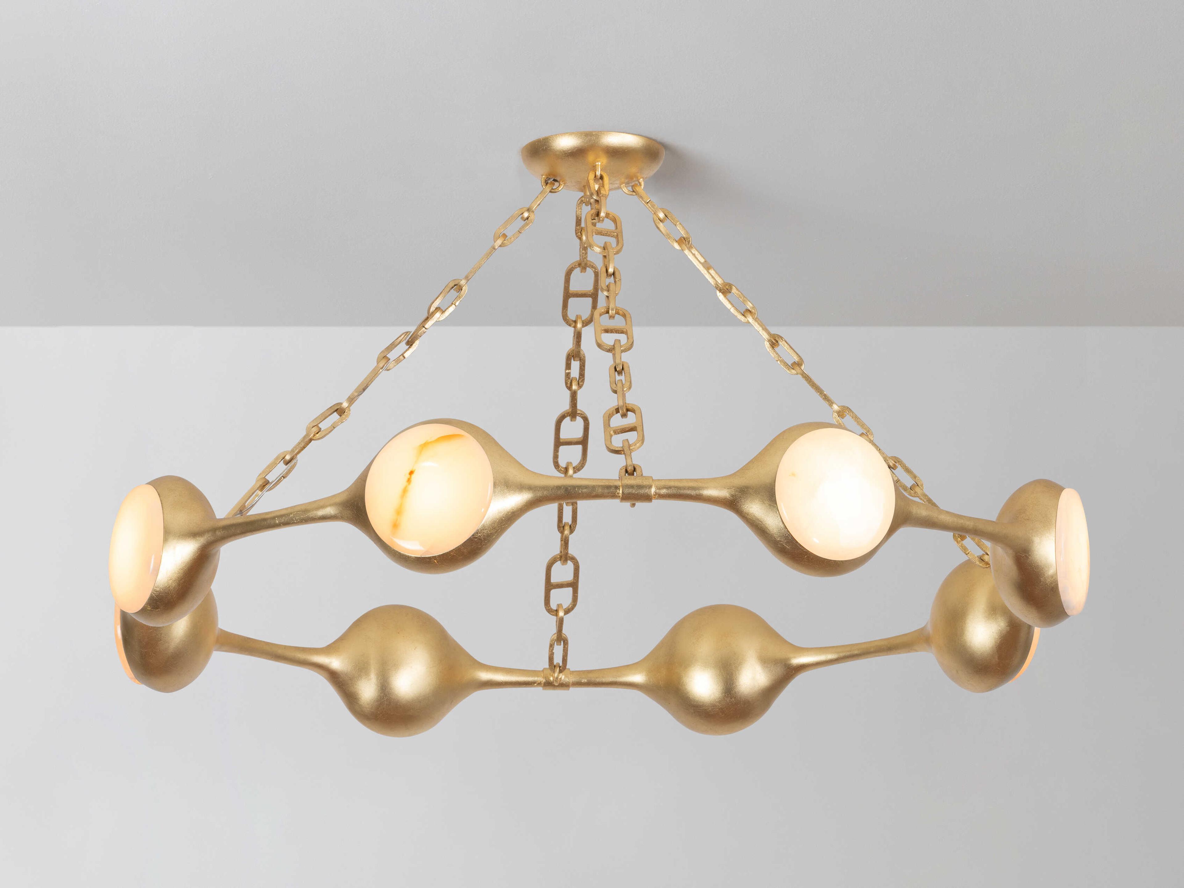 Corbett Lighting Riviere 8-Light Vintage Gold Leaf Brass Round Chandelier