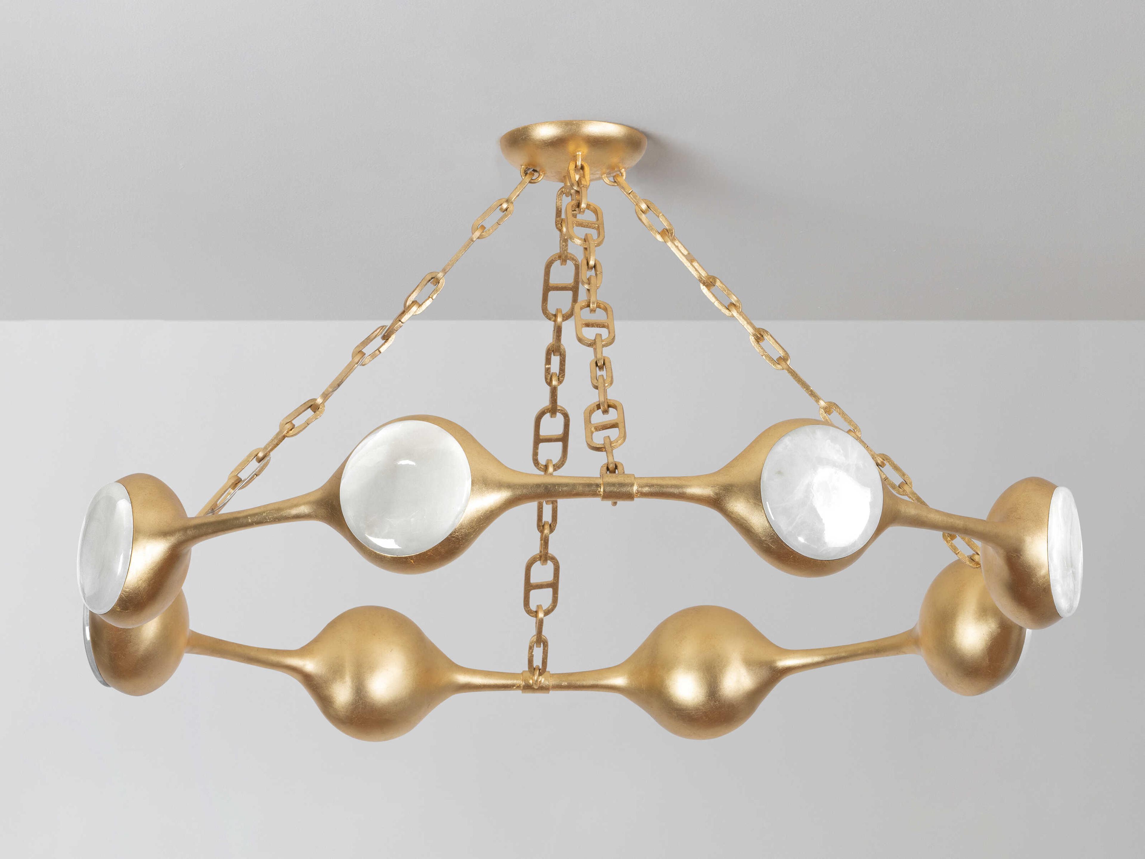 Corbett Lighting Riviere 8-Light Vintage Gold Leaf Brass Round Chandelier