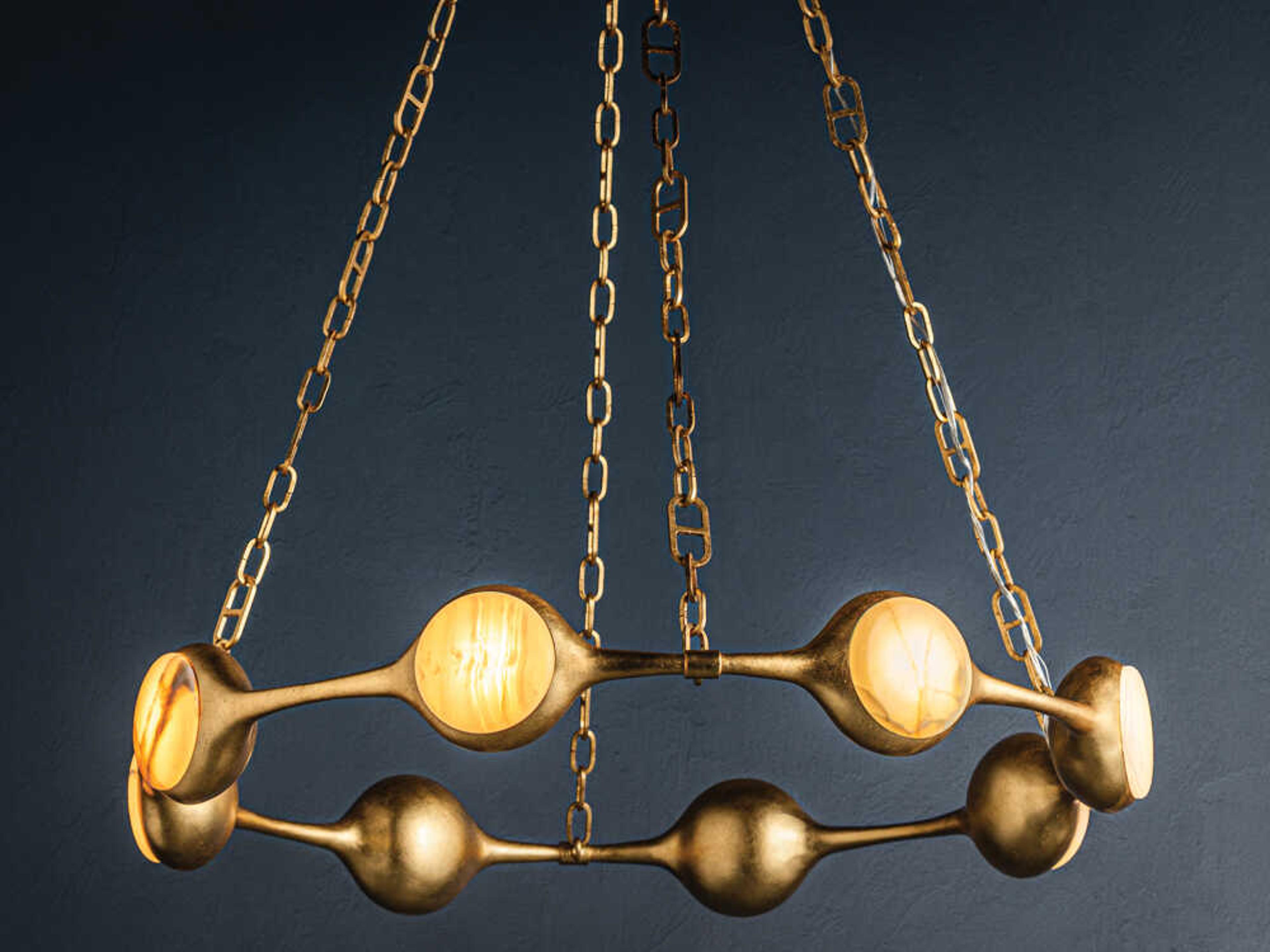 Corbett Lighting Riviere 8-Light Vintage Gold Leaf Brass Round Chandelier