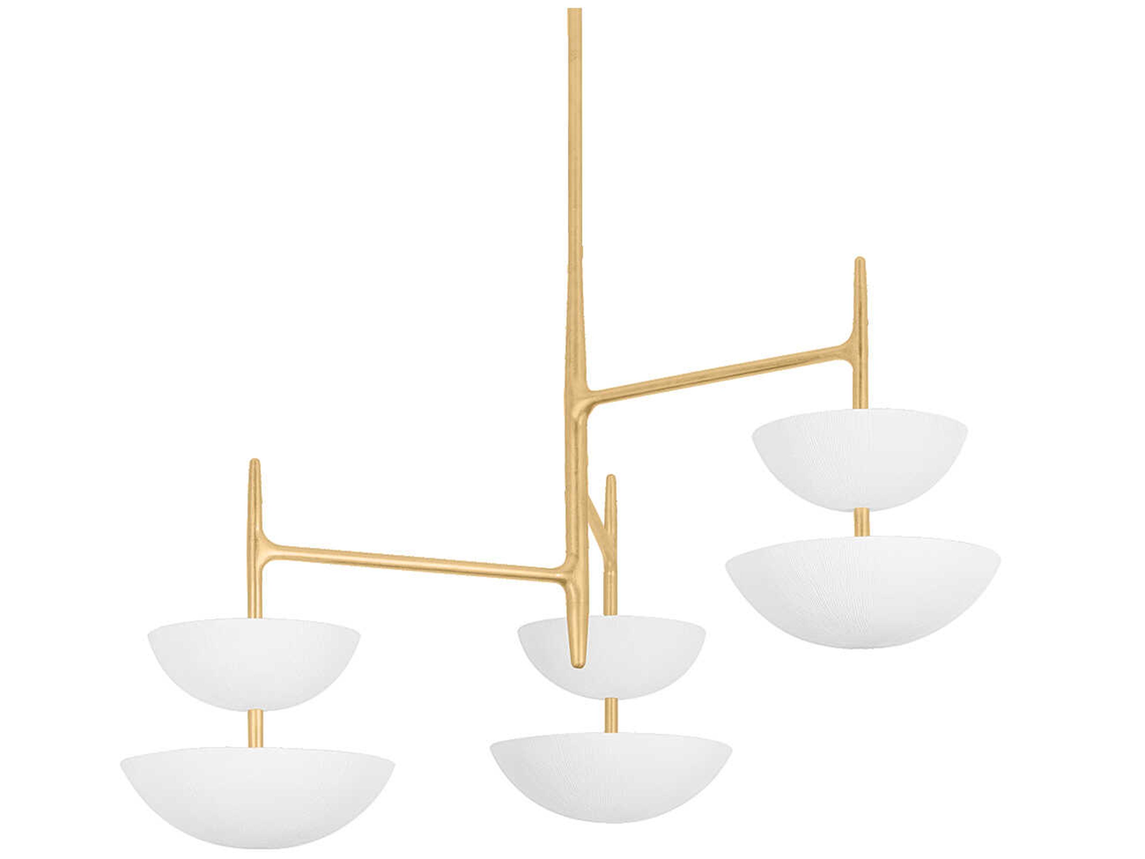 Evander 6-Light Vintage Gold Leaf Gesso White Bowl Chandelier