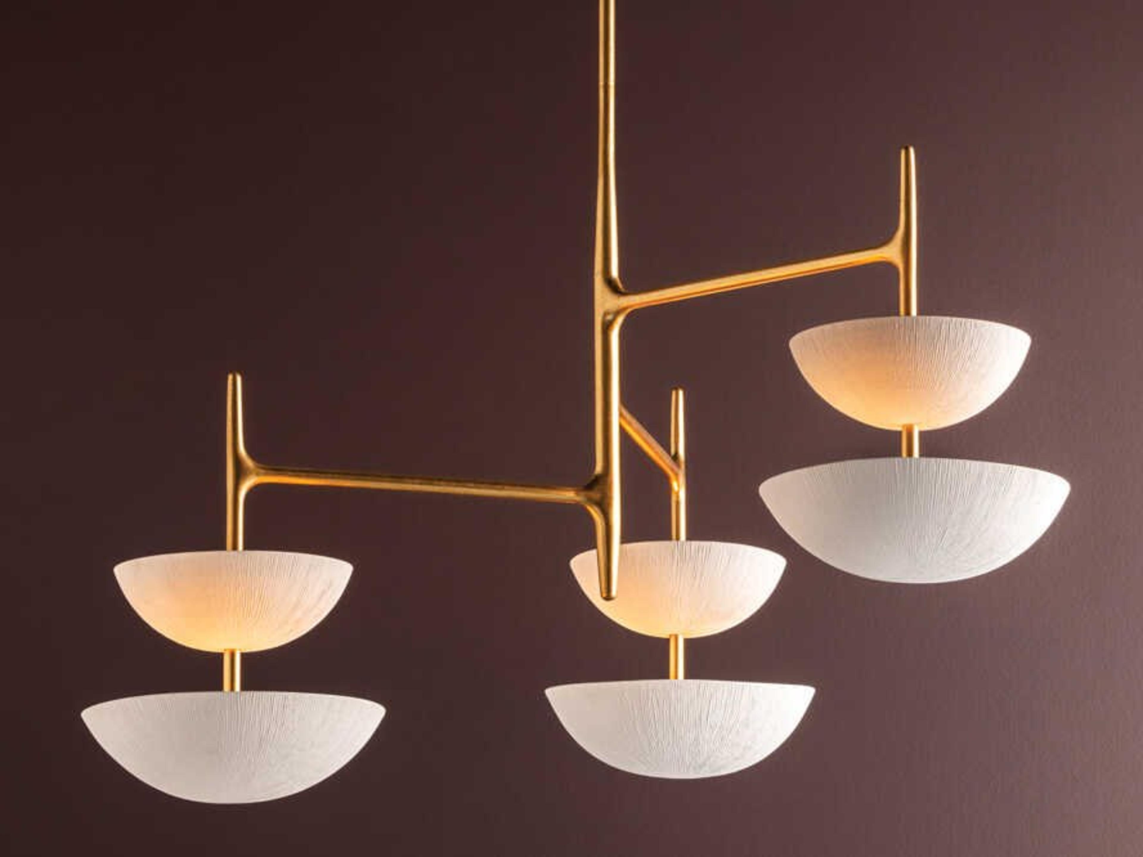 Corbett Lighting Evander 6-Light Vintage Gold Leaf Gesso White Bowl Chandelier