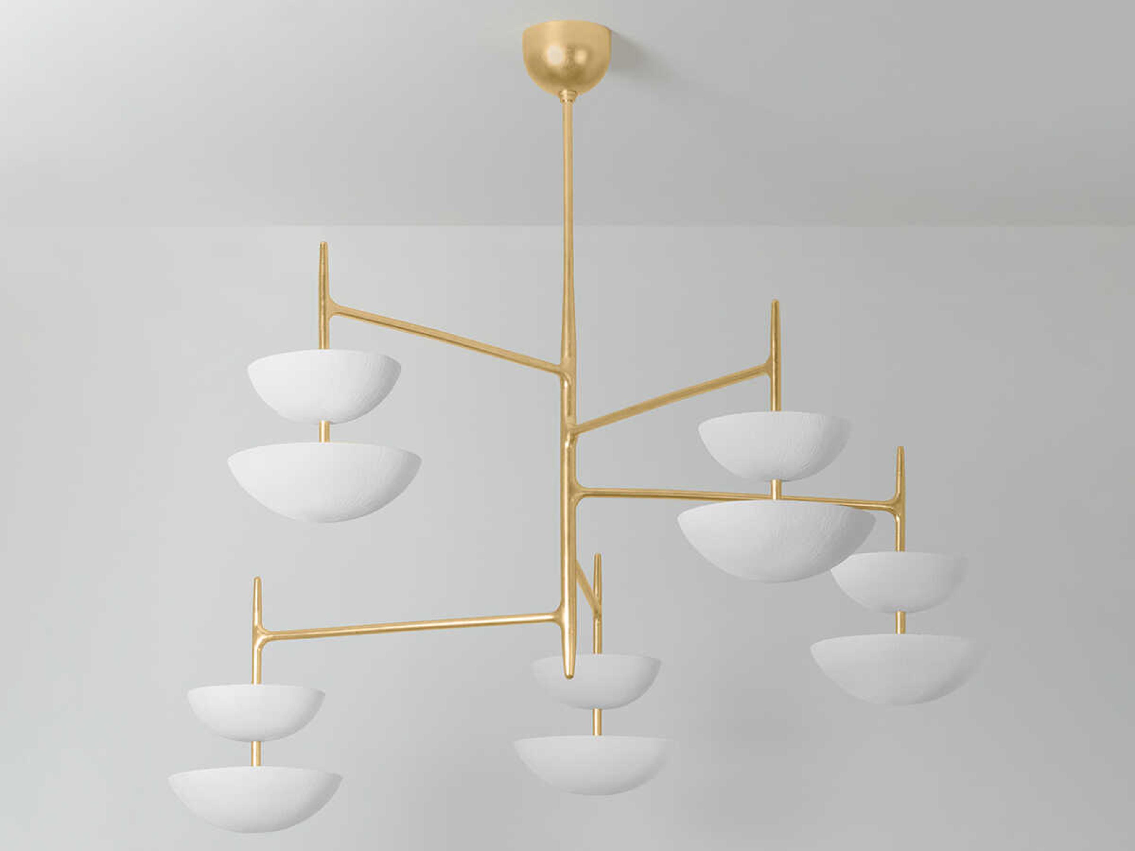 Corbett Lighting Evander 10-Light Vintage Gold Leaf Gesso White Bowl Chandelier